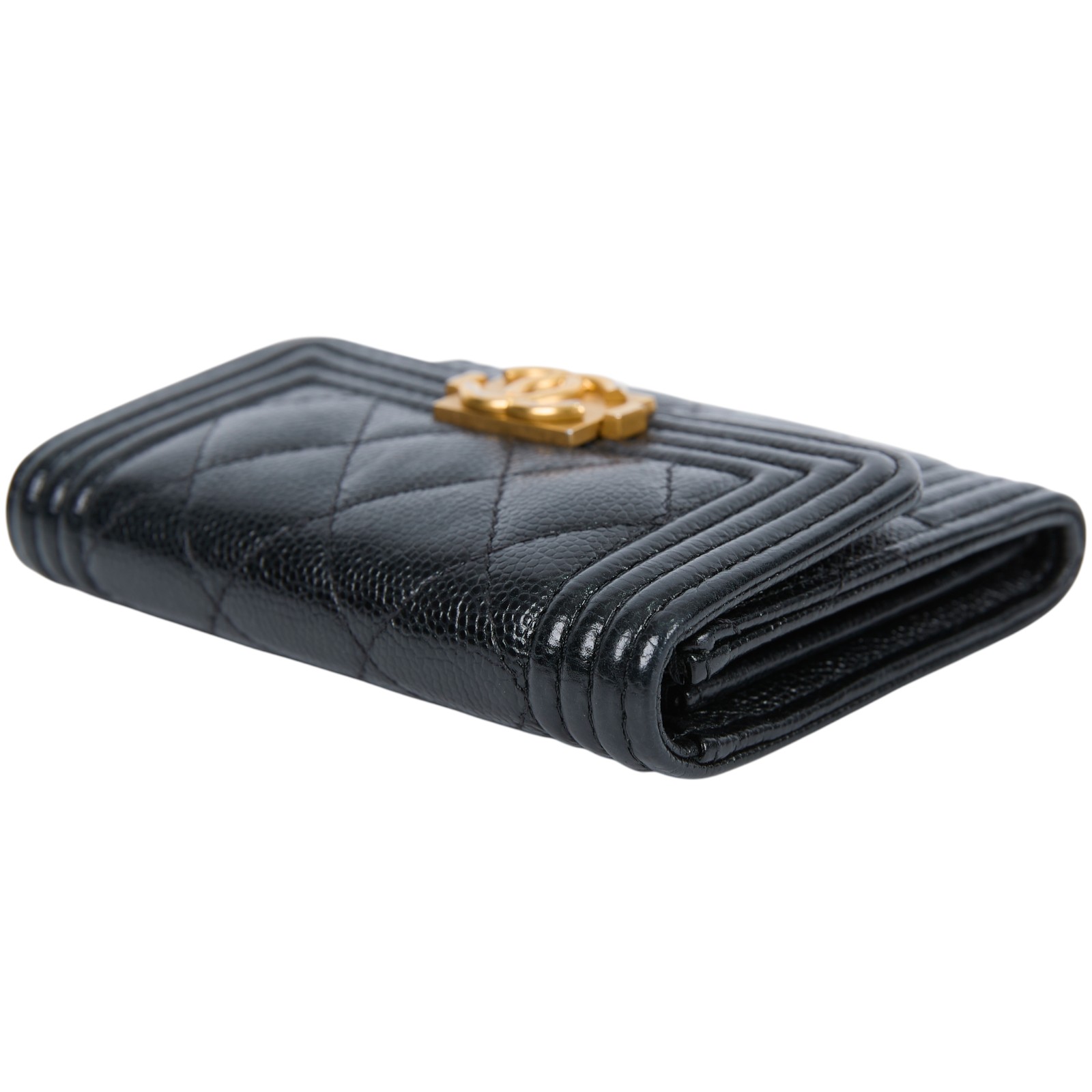 香奈兒 CHANEL BOY 零錢包 A84311 B05006 31開黑金荔枝BOY雙層卡包 原廠盒子/防塵袋/保證卡/國外購買證明