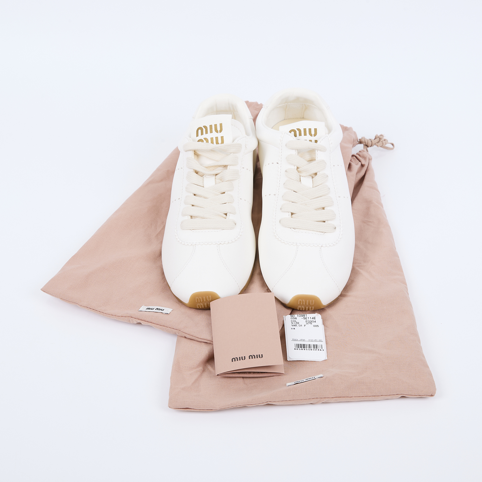 繆繆 MIU MIU Plume 納帕皮革 運動鞋 5E114E_038_375 米白PLUME休閒鞋 防塵袋