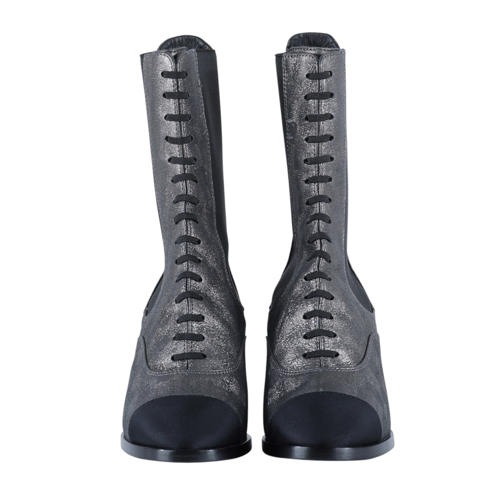 香奈兒 CHANEL interlocking cc logo 戰鬥靴 短靴 31770723719011 銀黑綁帶中筒靴 防塵袋