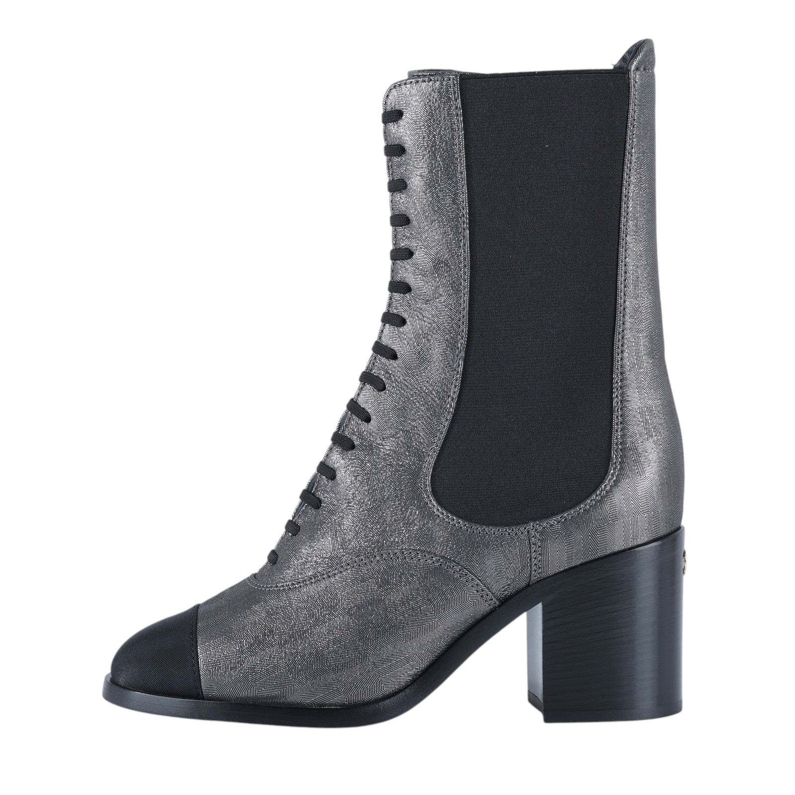 香奈兒 CHANEL interlocking cc logo 戰鬥靴 短靴 31770723719011 銀黑綁帶中筒靴 防塵袋