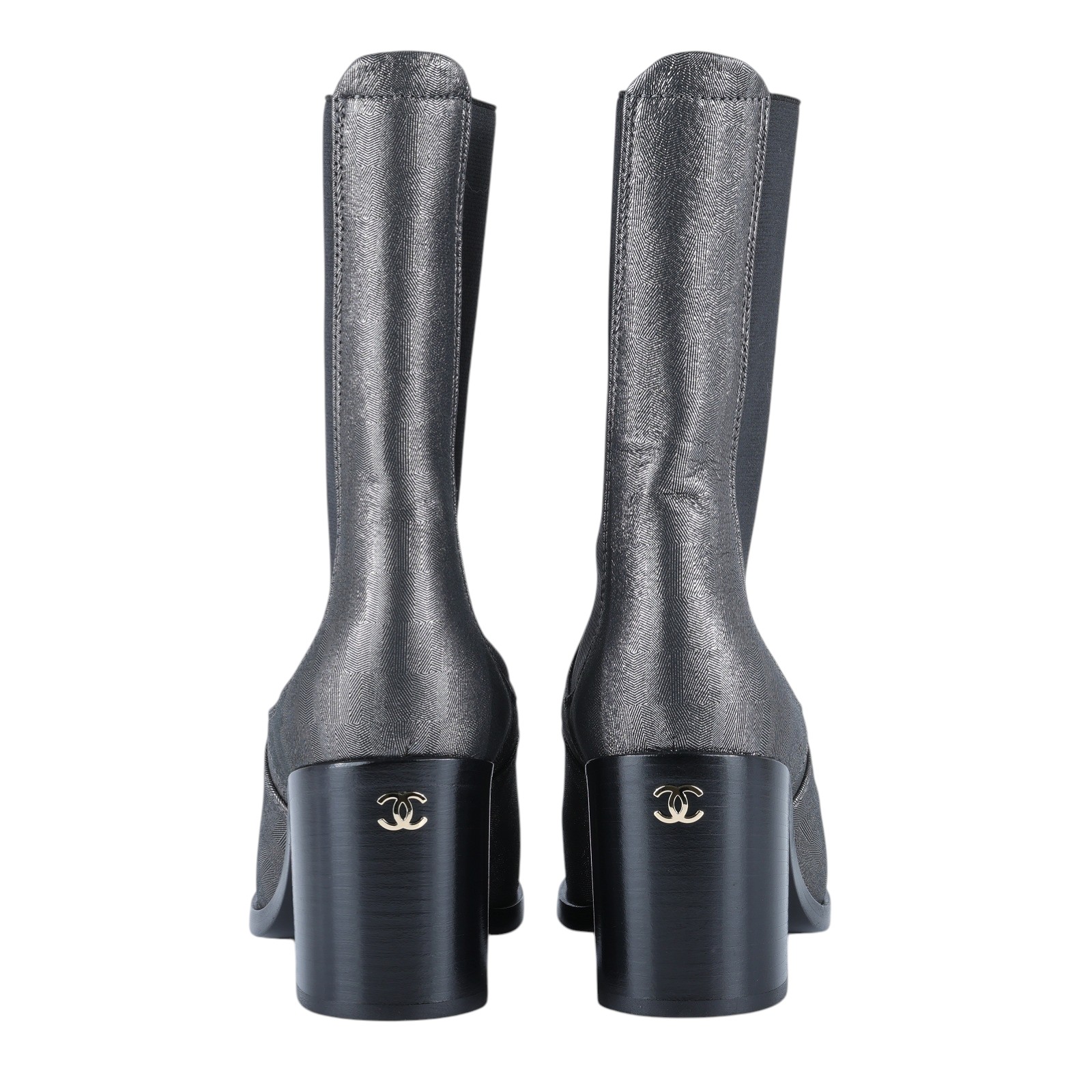 香奈兒 CHANEL interlocking cc logo 戰鬥靴 短靴 31770723719011 銀黑綁帶中筒靴 防塵袋