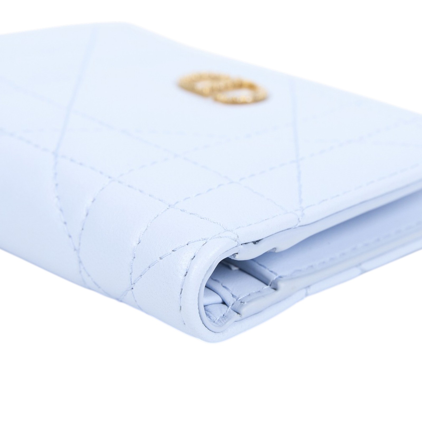 迪奧 CHRISTIAN DIOR Caro Dahlia 短夾 錢包 日本限定 S4208UHNN 淺藍CARO LOGO鑲水鑽短夾 原廠盒子/防塵袋