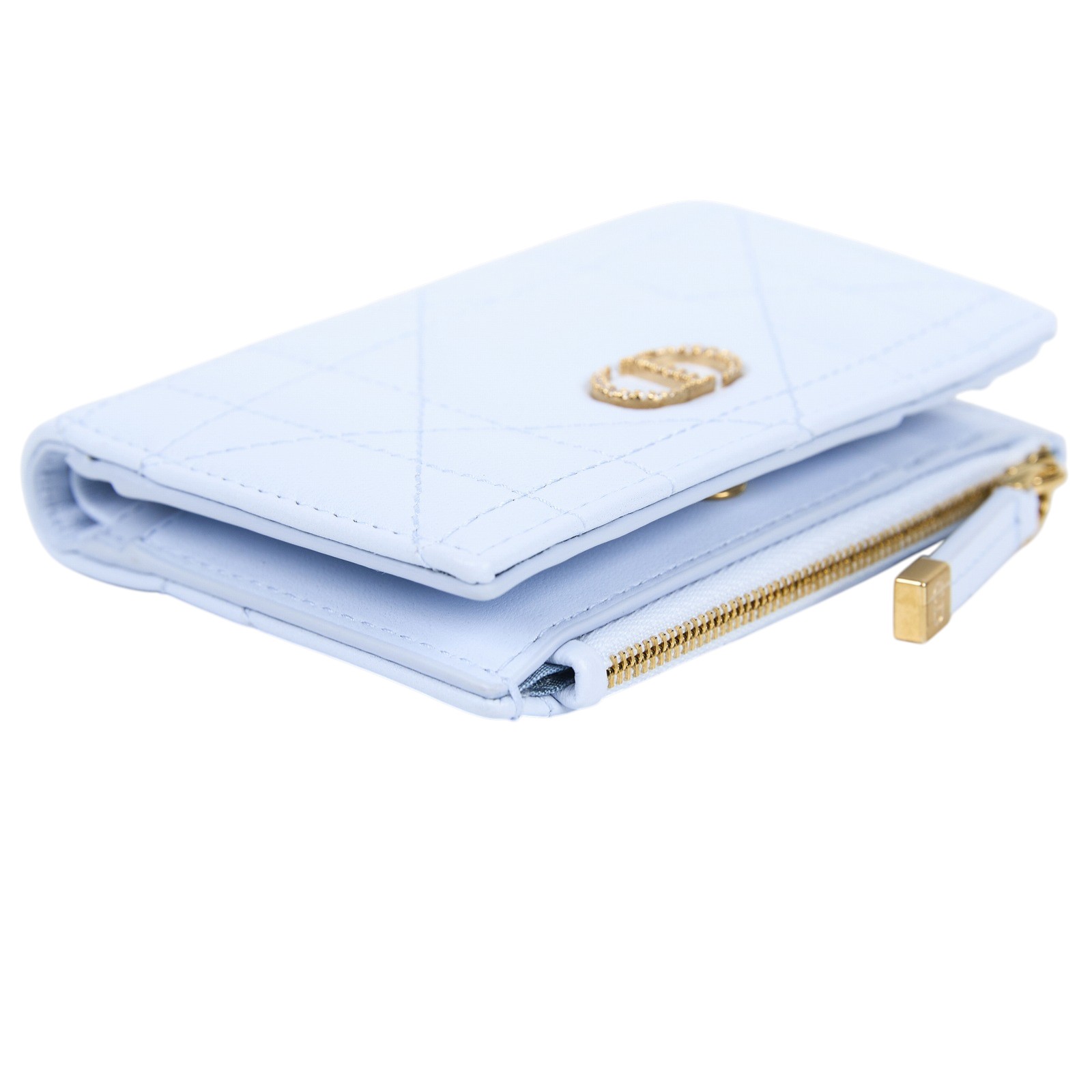 迪奧 CHRISTIAN DIOR Caro Dahlia 短夾 錢包 日本限定 S4208UHNN 淺藍CARO LOGO鑲水鑽短夾 原廠盒子/防塵袋