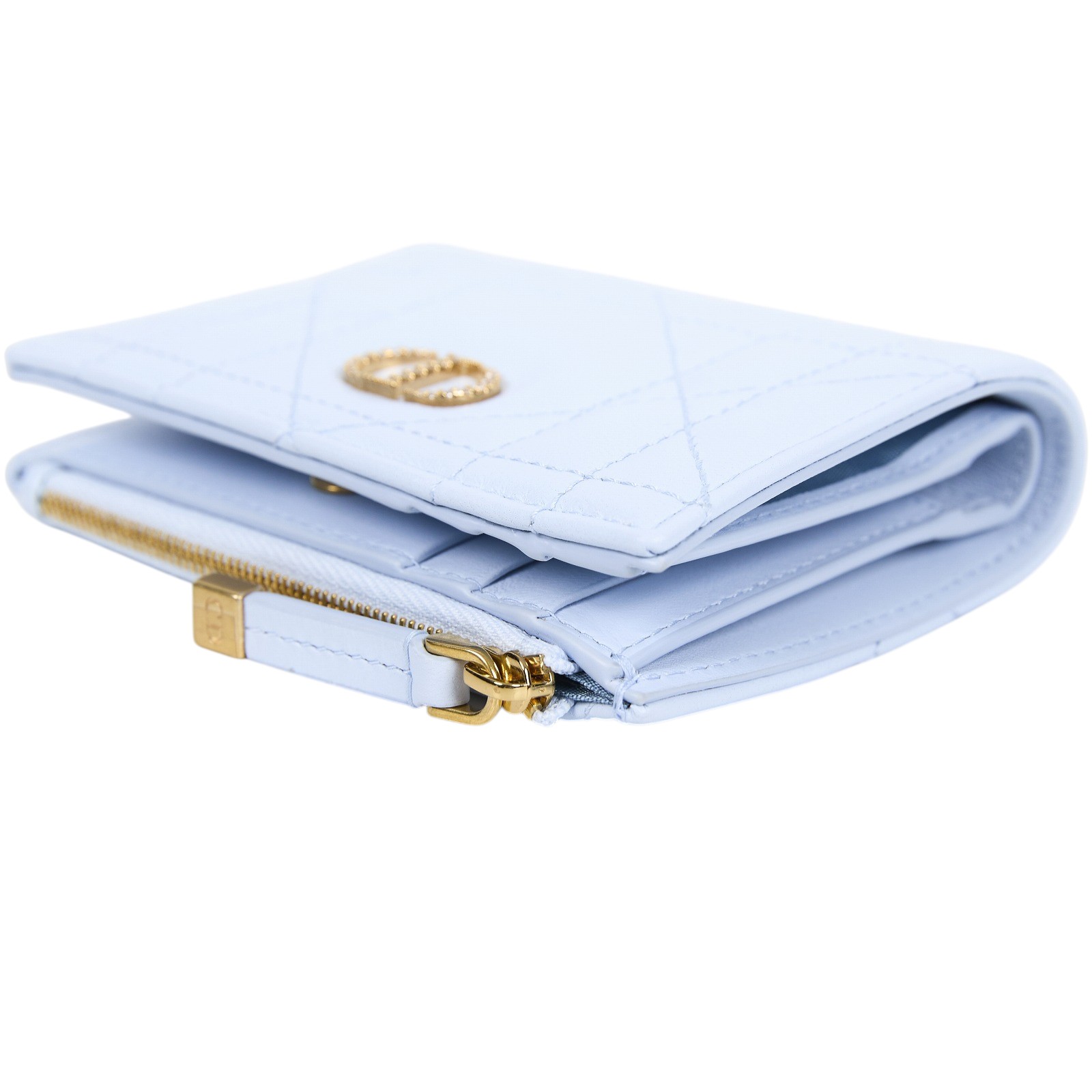 迪奧 CHRISTIAN DIOR Caro Dahlia 短夾 錢包 日本限定 S4208UHNN 淺藍CARO LOGO鑲水鑽短夾 原廠盒子/防塵袋