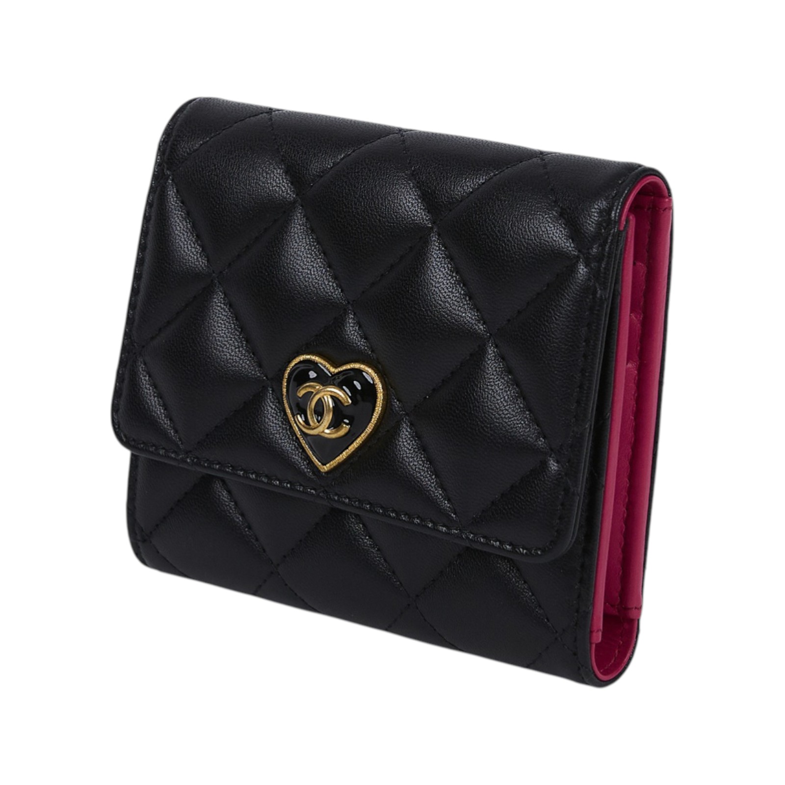 香奈兒 CHANEL CF 錢包 AP3292 B10700 晶片款 黑金羊愛心扣三折短夾 原廠盒子/防塵袋