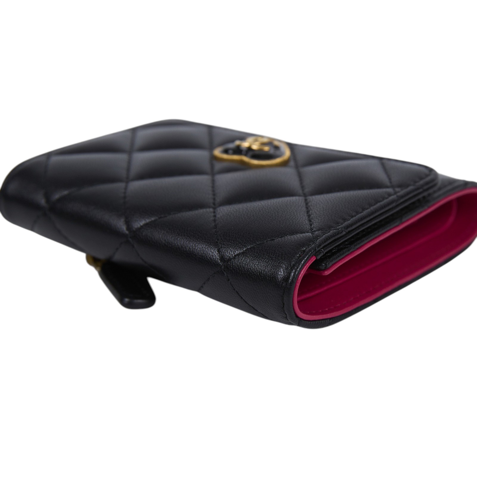 香奈兒 CHANEL CF 錢包 AP3292 B10700 晶片款 黑金羊愛心扣三折短夾 原廠盒子/防塵袋