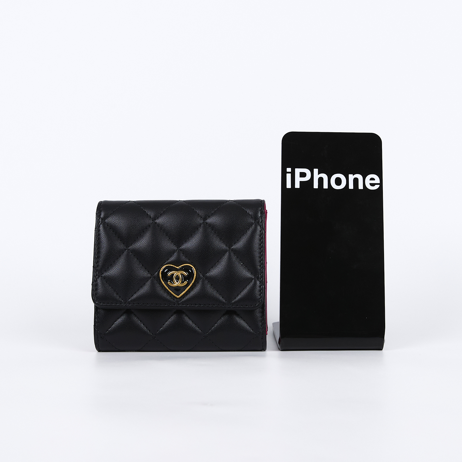 香奈兒 CHANEL CF 錢包 AP3292 B10700 晶片款 黑金羊愛心扣三折短夾 原廠盒子/防塵袋