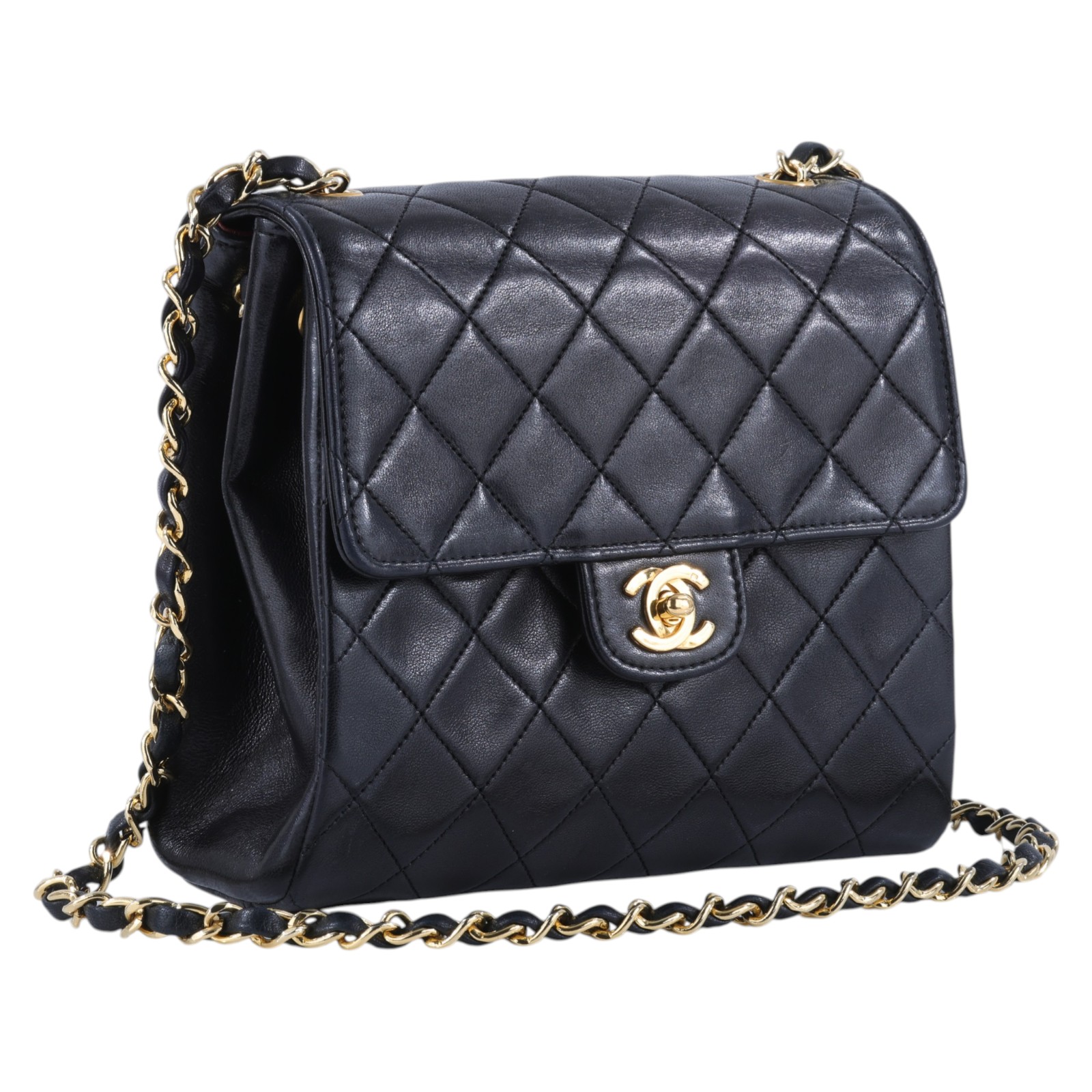 香奈兒 CHANEL CF 口蓋包 方胖子 肩背包  3開黑羊小方包 無附屬品