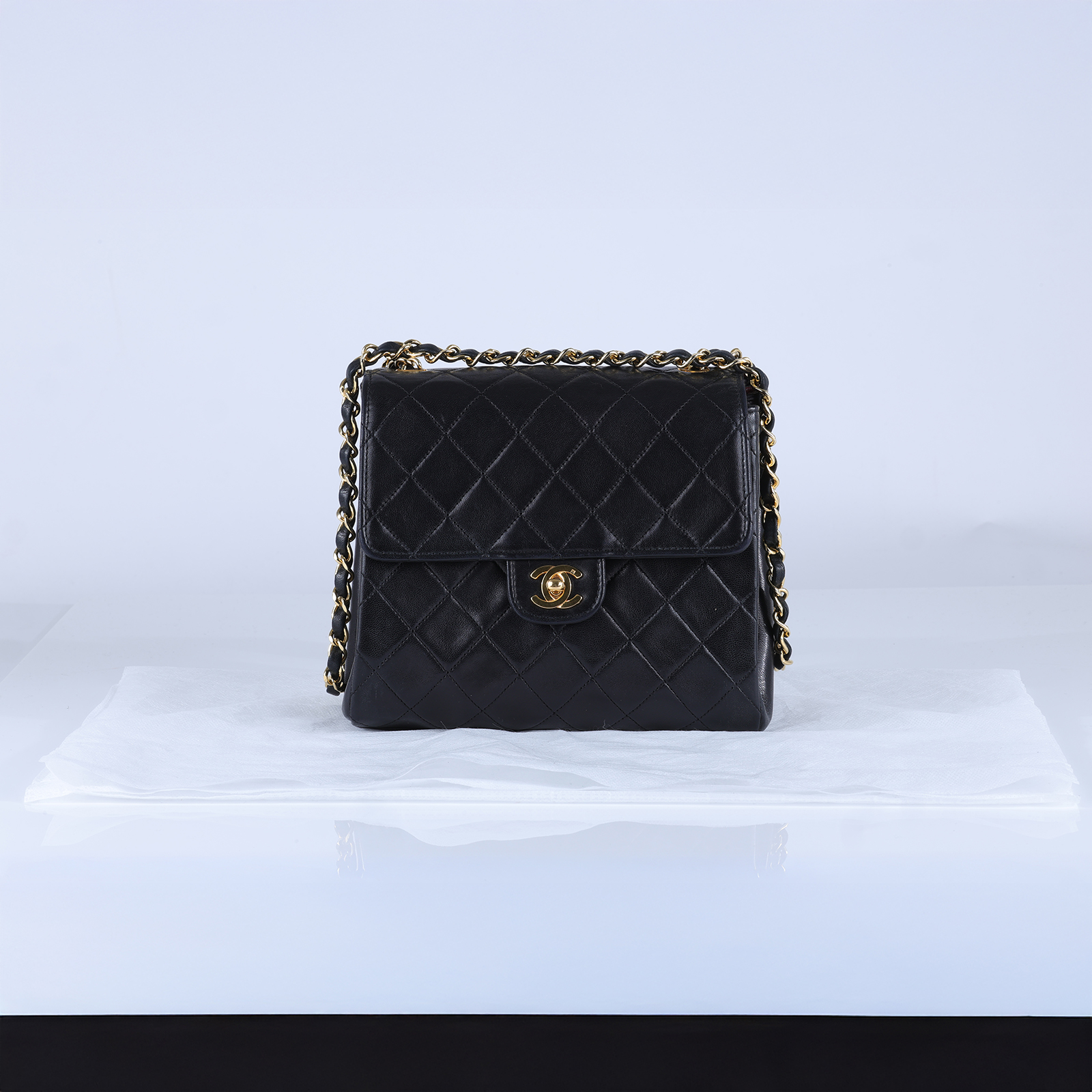 香奈兒 CHANEL CF 口蓋包 方胖子 肩背包  3開黑羊小方包 無附屬品