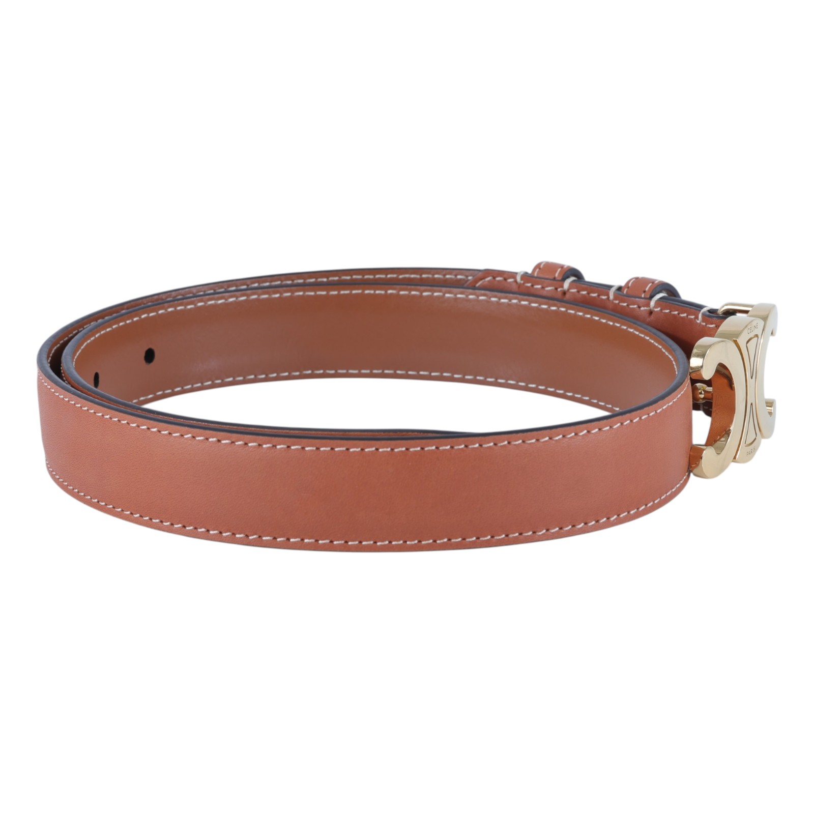 思琳 CELINE Triomphe 25毫米 腰帶 45AK93A78_70 凱旋門棕色皮帶#70 原廠盒子/購買證明