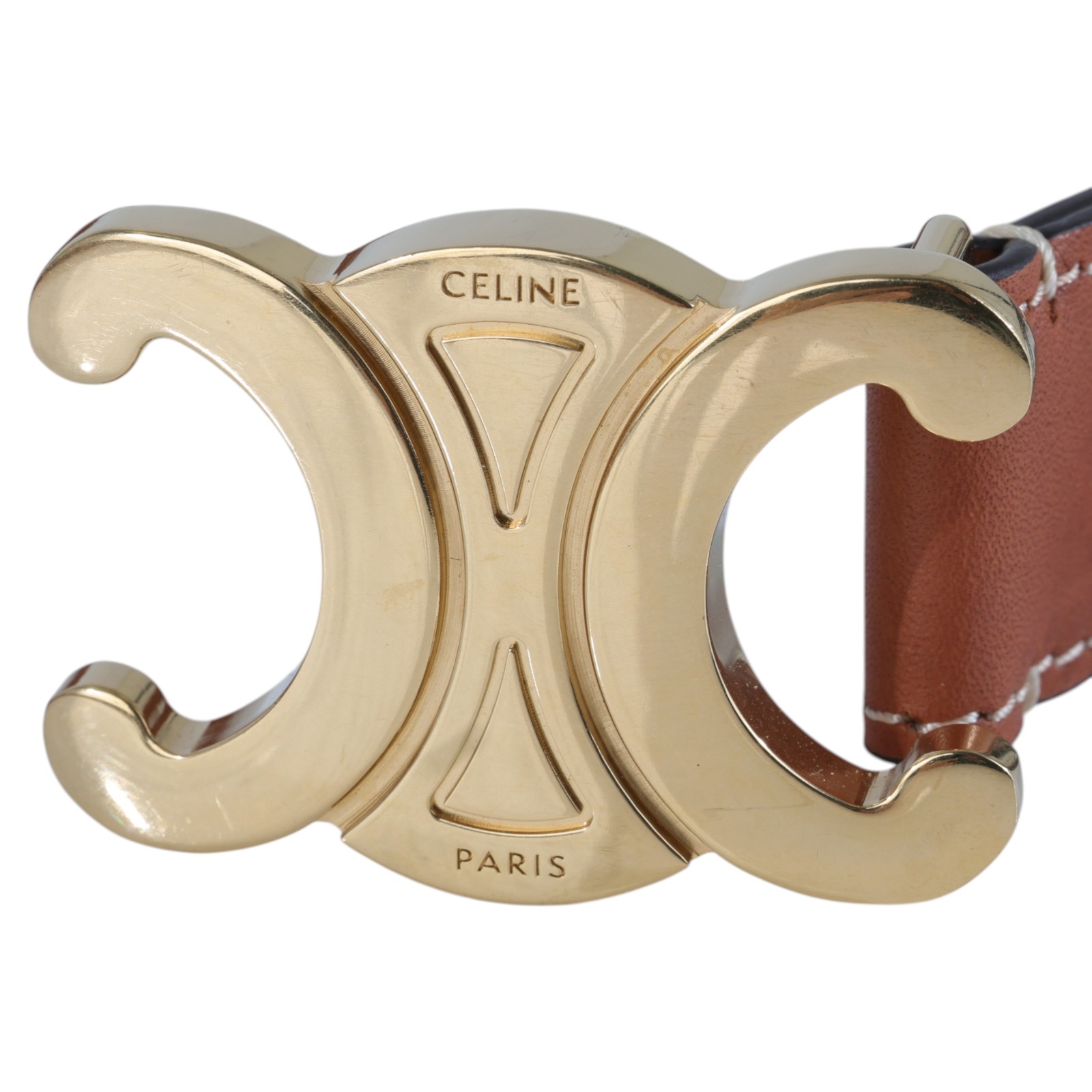 思琳 CELINE Triomphe 25毫米 腰帶 45AK93A78_70 凱旋門棕色皮帶#70 原廠盒子/購買證明