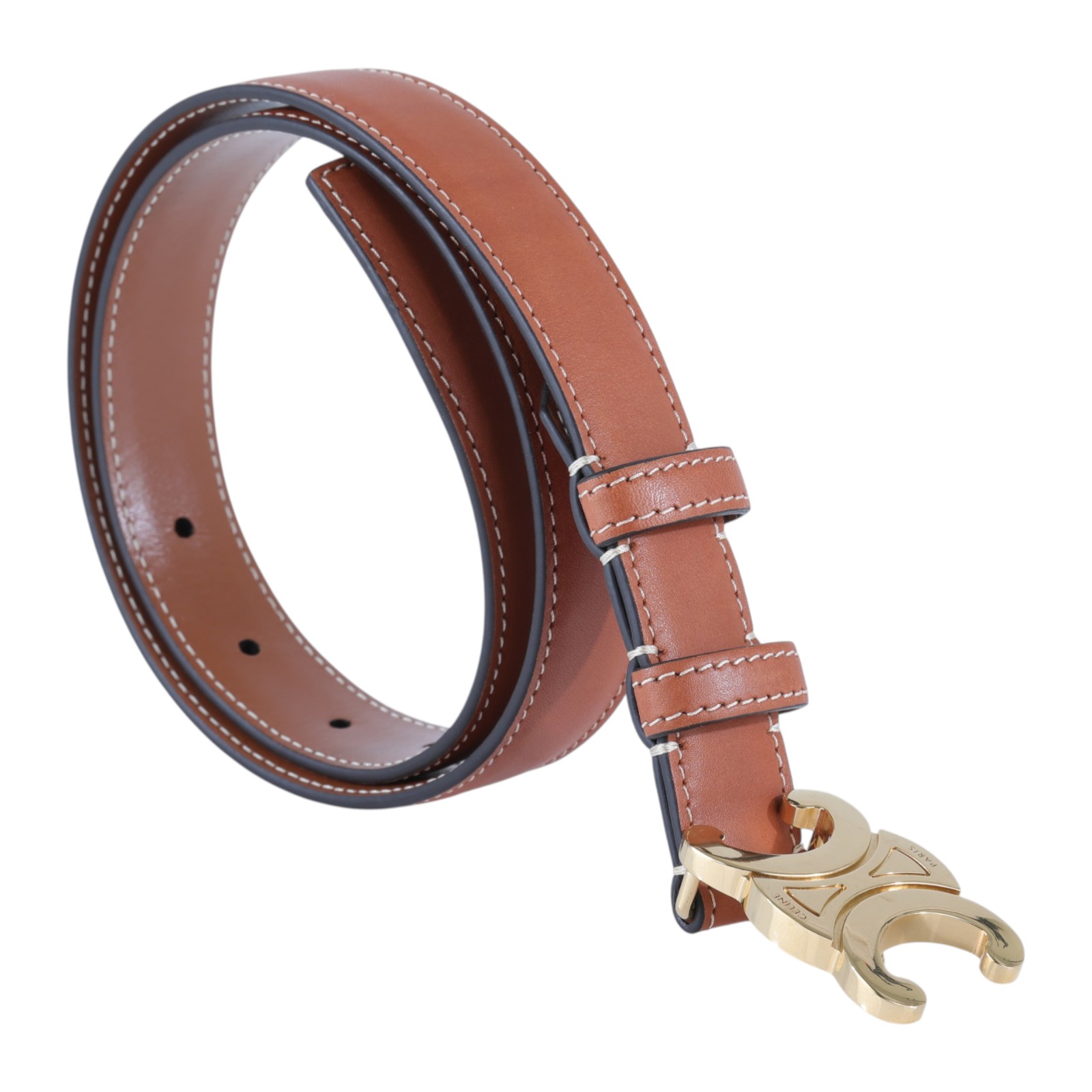 思琳 CELINE Triomphe 25毫米 腰帶 45AK93A78_70 凱旋門棕色皮帶#70 原廠盒子/購買證明