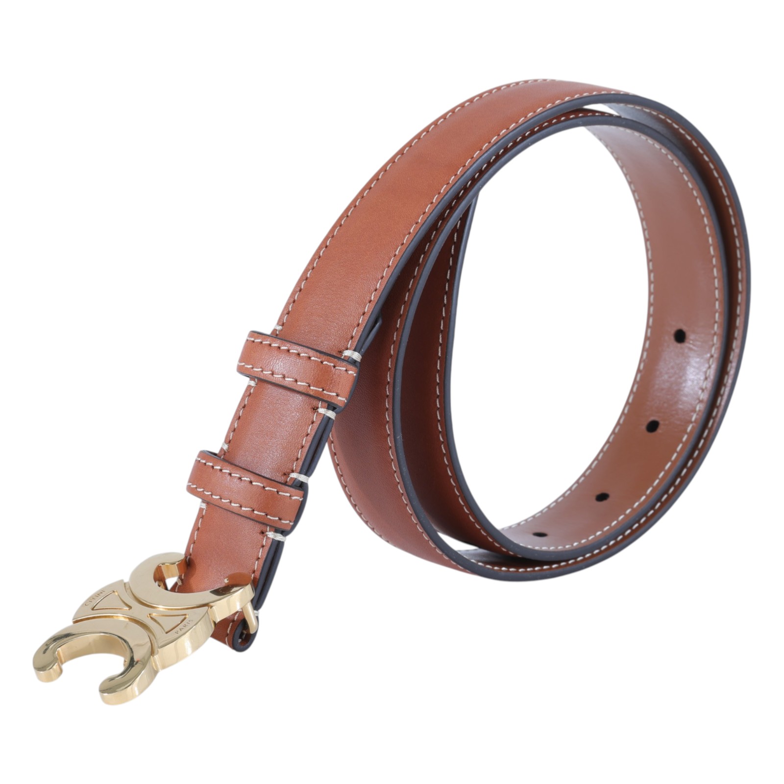 思琳 CELINE Triomphe 25毫米 腰帶 45AK93A78_70 凱旋門棕色皮帶#70 原廠盒子/購買證明