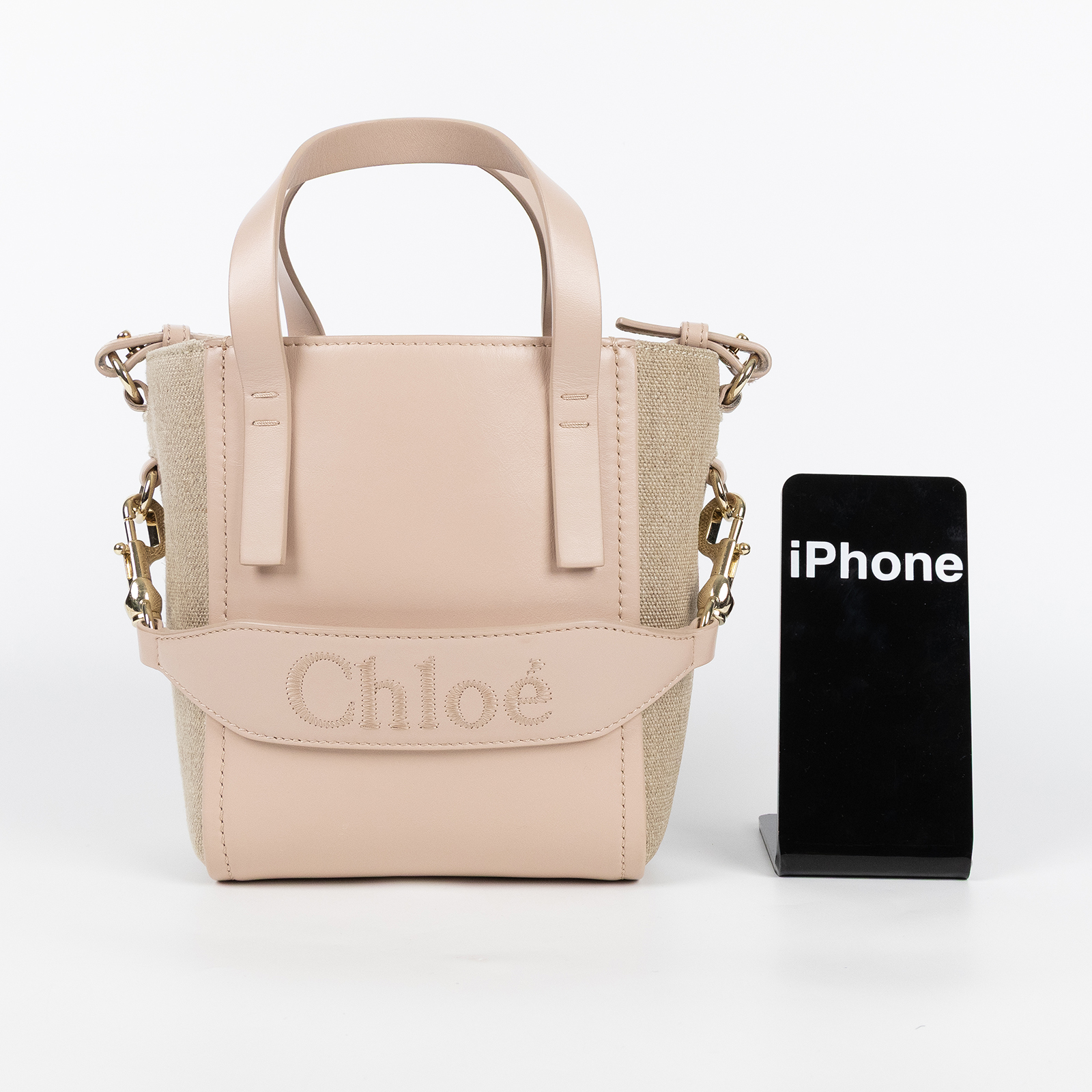 蔻依 CHLOE Sense 托特包 小型 CHC23AS425L1626Z 粉帆布2WAY包 防塵袋