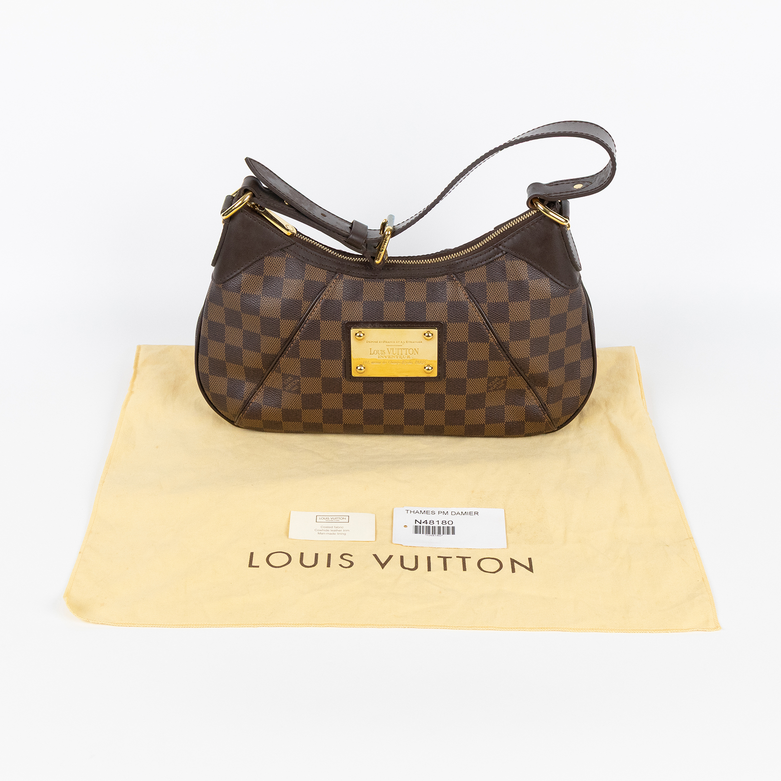 路易威登 LOUIS VUITTON Thames PM 肩背包 手提包 南瓜包 金牌包 N48180 棋盤格肩背包 防塵袋