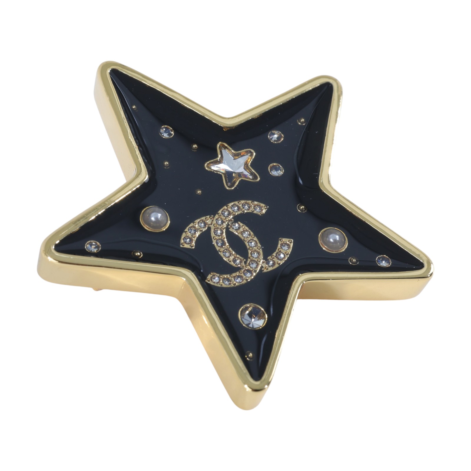 香奈兒 CHANEL CC LOGO 胸針 F25K 黑水鑽星星胸針 無附屬品