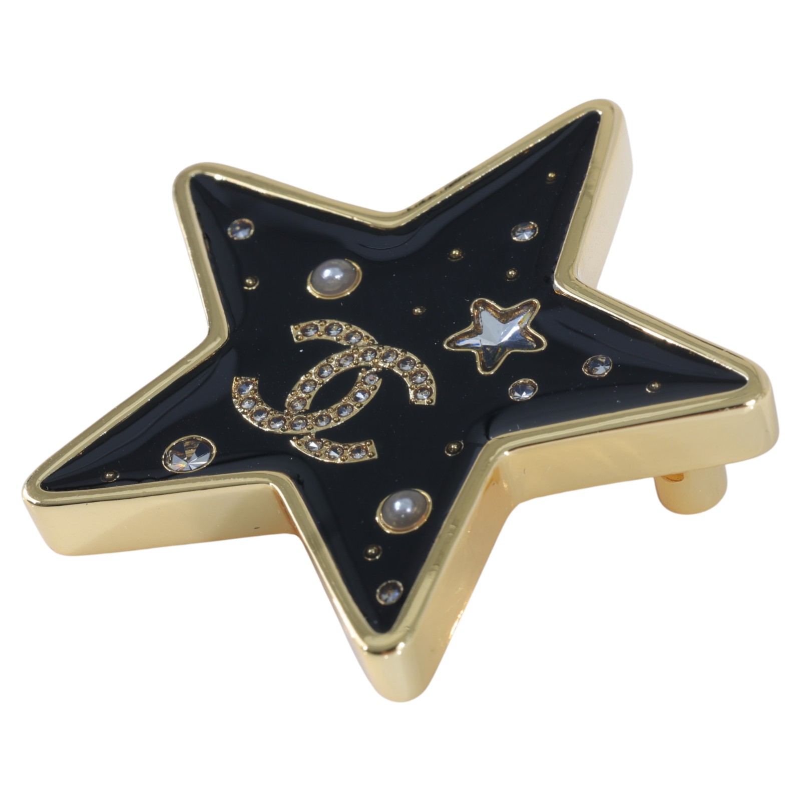 香奈兒 CHANEL CC LOGO 胸針 F25K 黑水鑽星星胸針 無附屬品