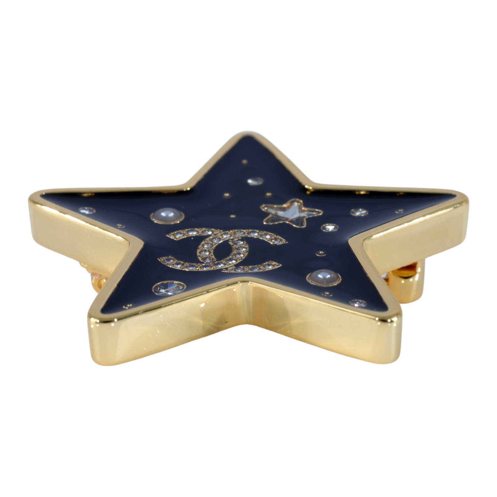 香奈兒 CHANEL CC LOGO 胸針 F25K 黑水鑽星星胸針 無附屬品