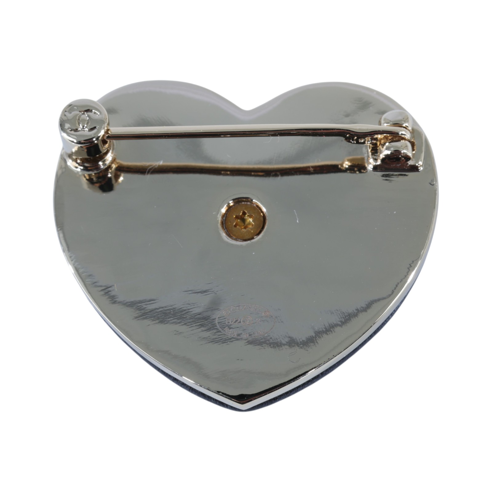香奈兒 CHANEL CC LOGO 胸針 B22K 淡金黑愛心胸針 無附屬品