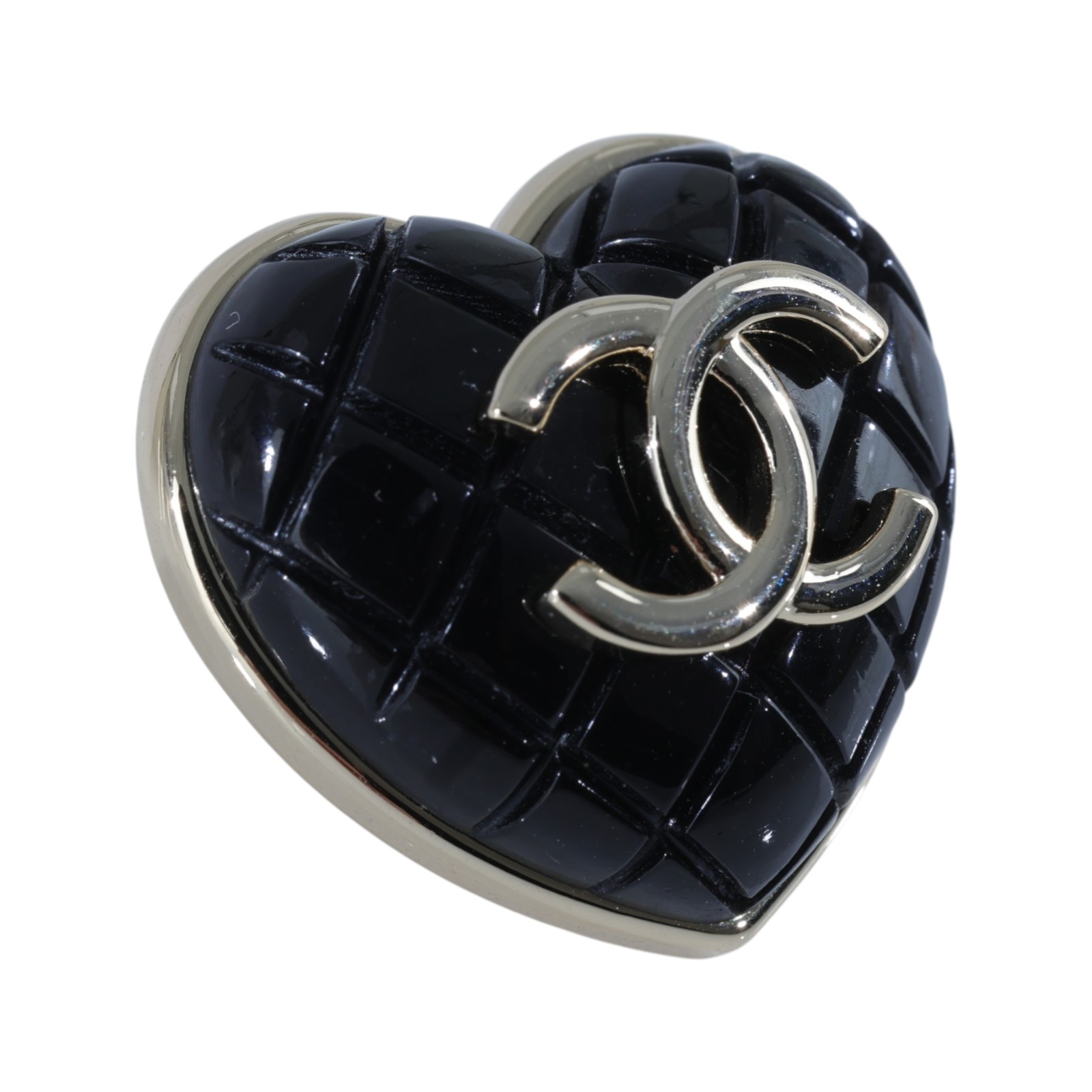 香奈兒 CHANEL CC LOGO 胸針 B22K 格紋黑愛心胸針 無附屬品