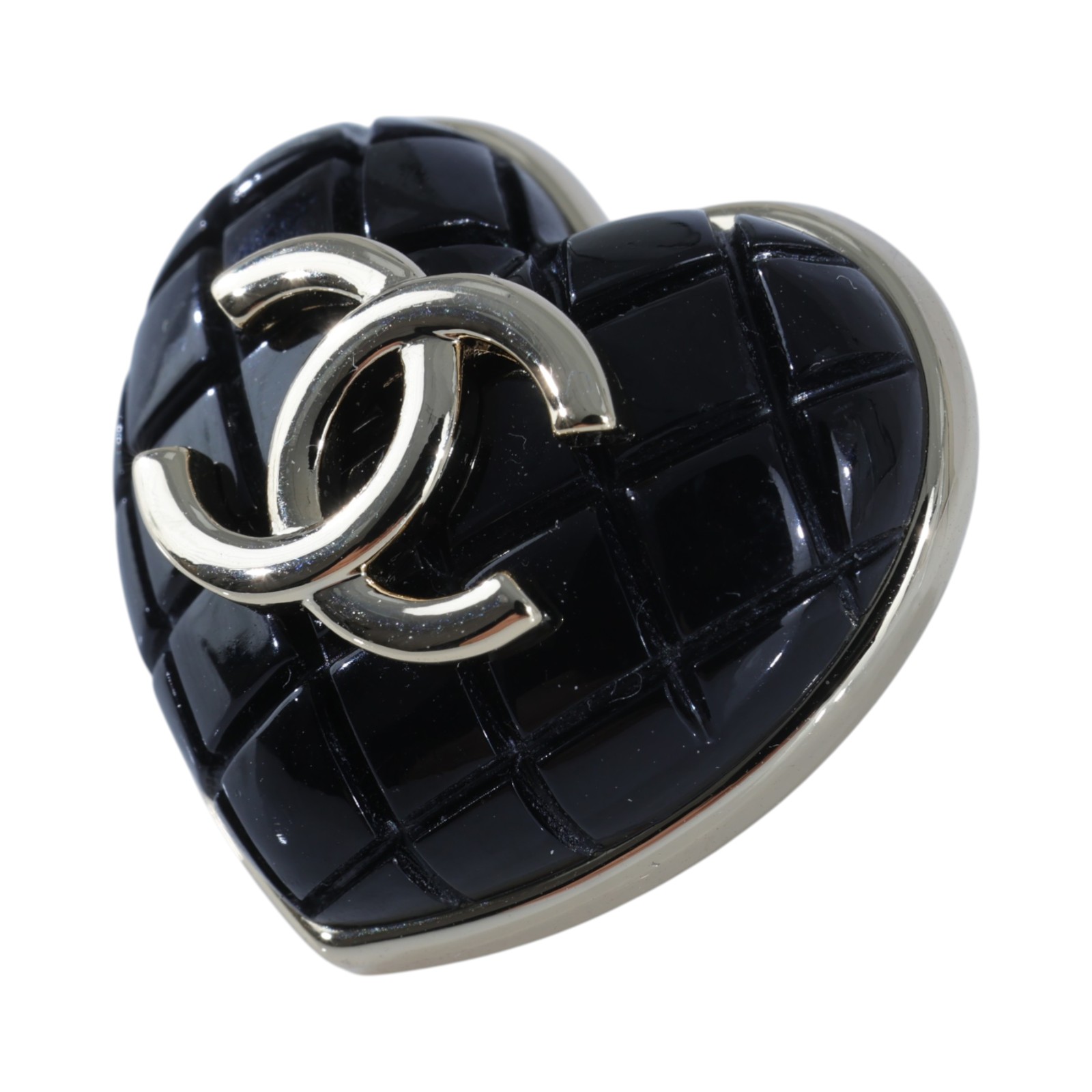 香奈兒 CHANEL CC LOGO 胸針 B22K 格紋黑愛心胸針 無附屬品