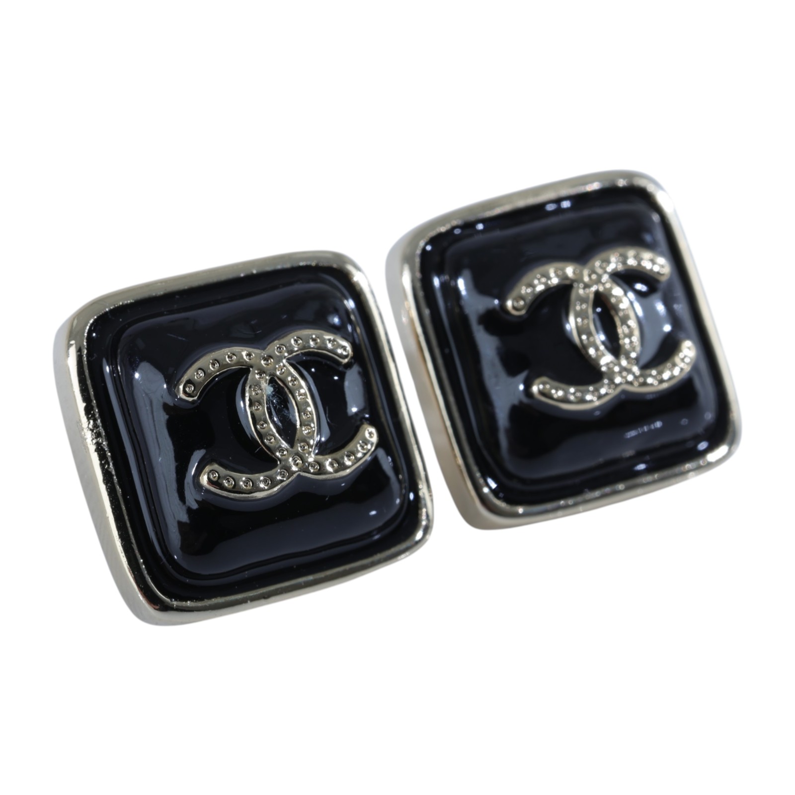 香奈兒 CHANEL CC LOGO 耳環 耳釘 B25P 黑金方框雙C耳環 無附屬品
