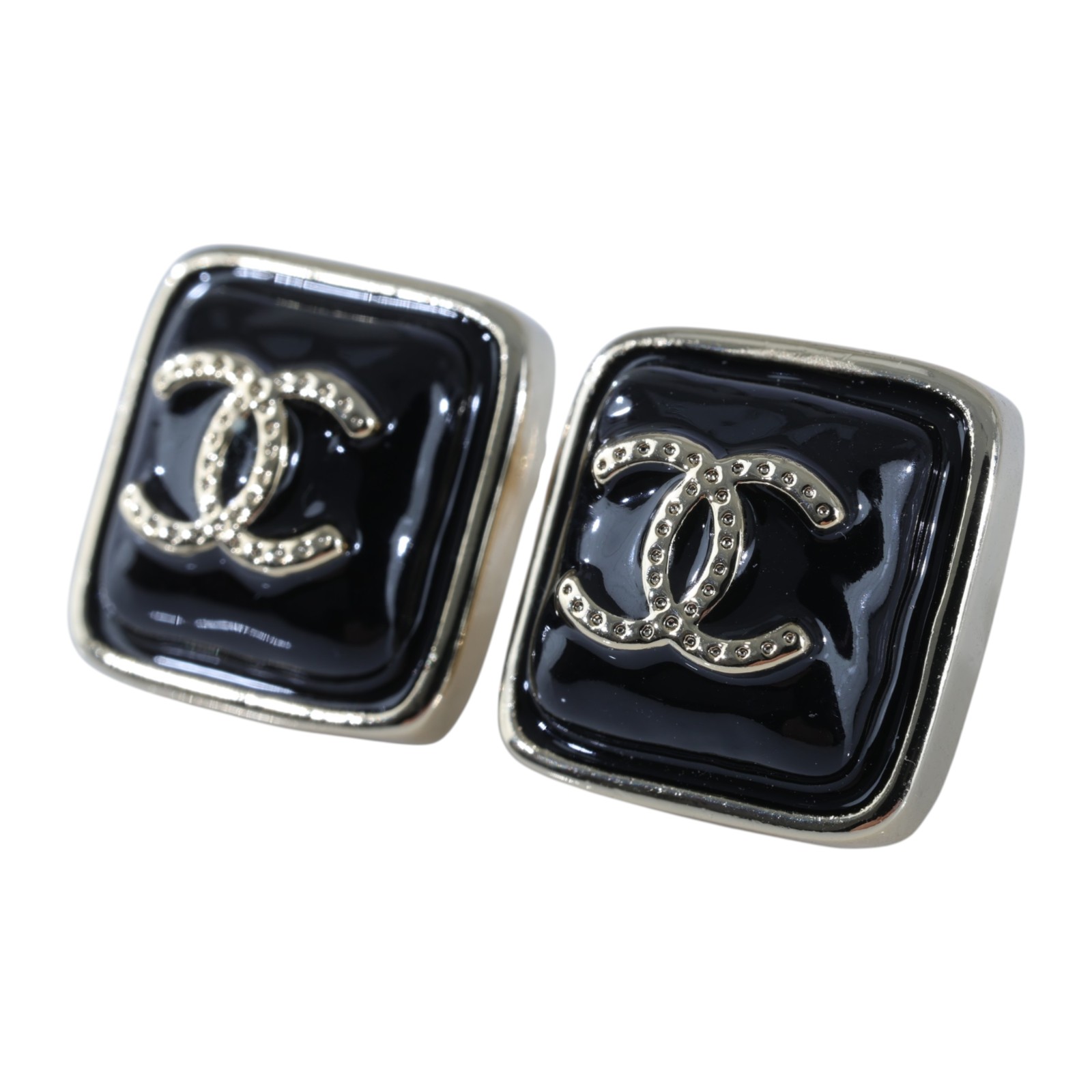 香奈兒 CHANEL CC LOGO 耳環 耳釘 B25P 黑金方框雙C耳環 無附屬品