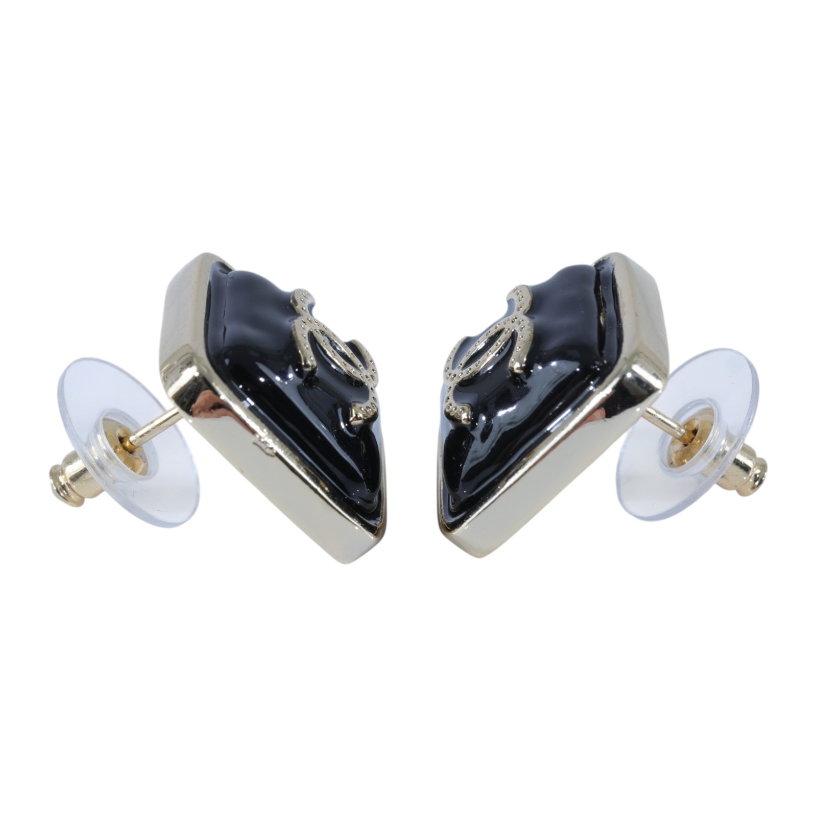 香奈兒 CHANEL CC LOGO 耳環 耳釘 B25P 黑金方框雙C耳環 無附屬品