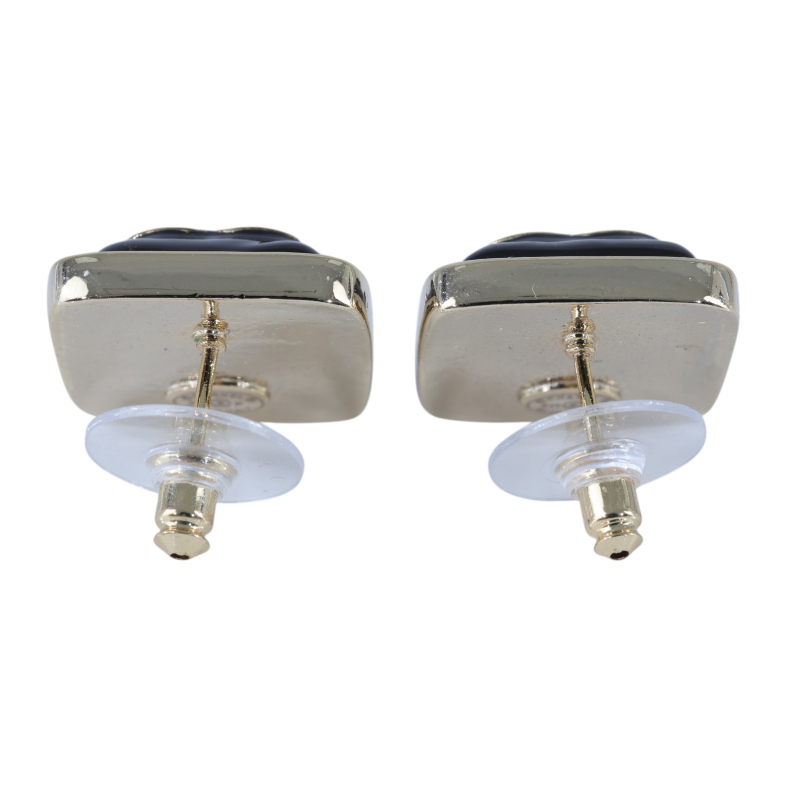 香奈兒 CHANEL CC LOGO 耳環 耳釘 B25P 黑金方框雙C耳環 無附屬品