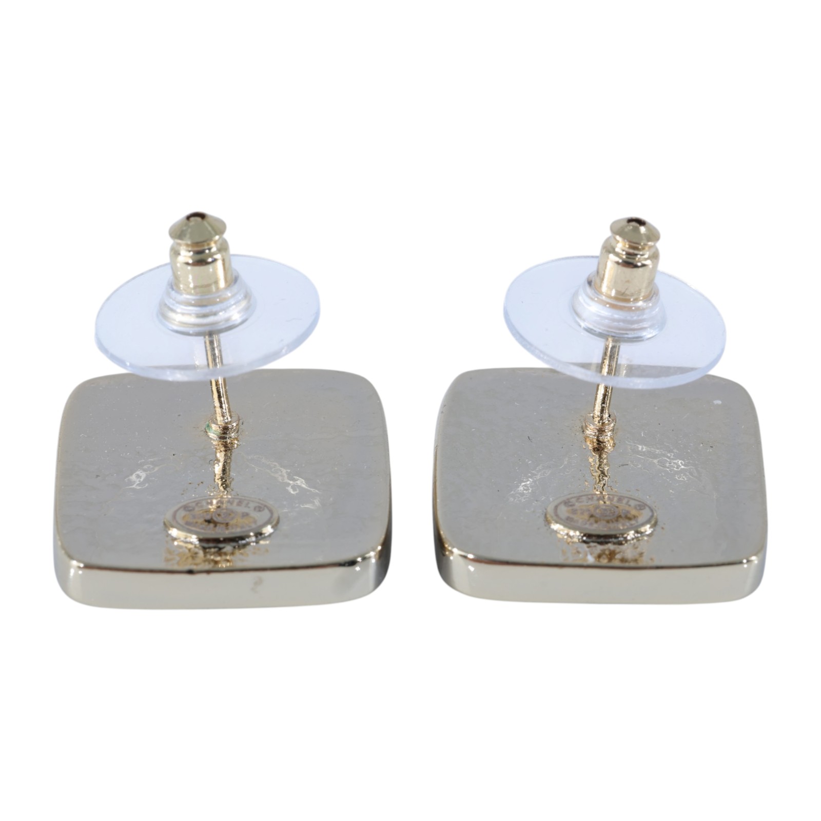 香奈兒 CHANEL CC LOGO 耳環 耳釘 B25P 黑金方框雙C耳環 無附屬品