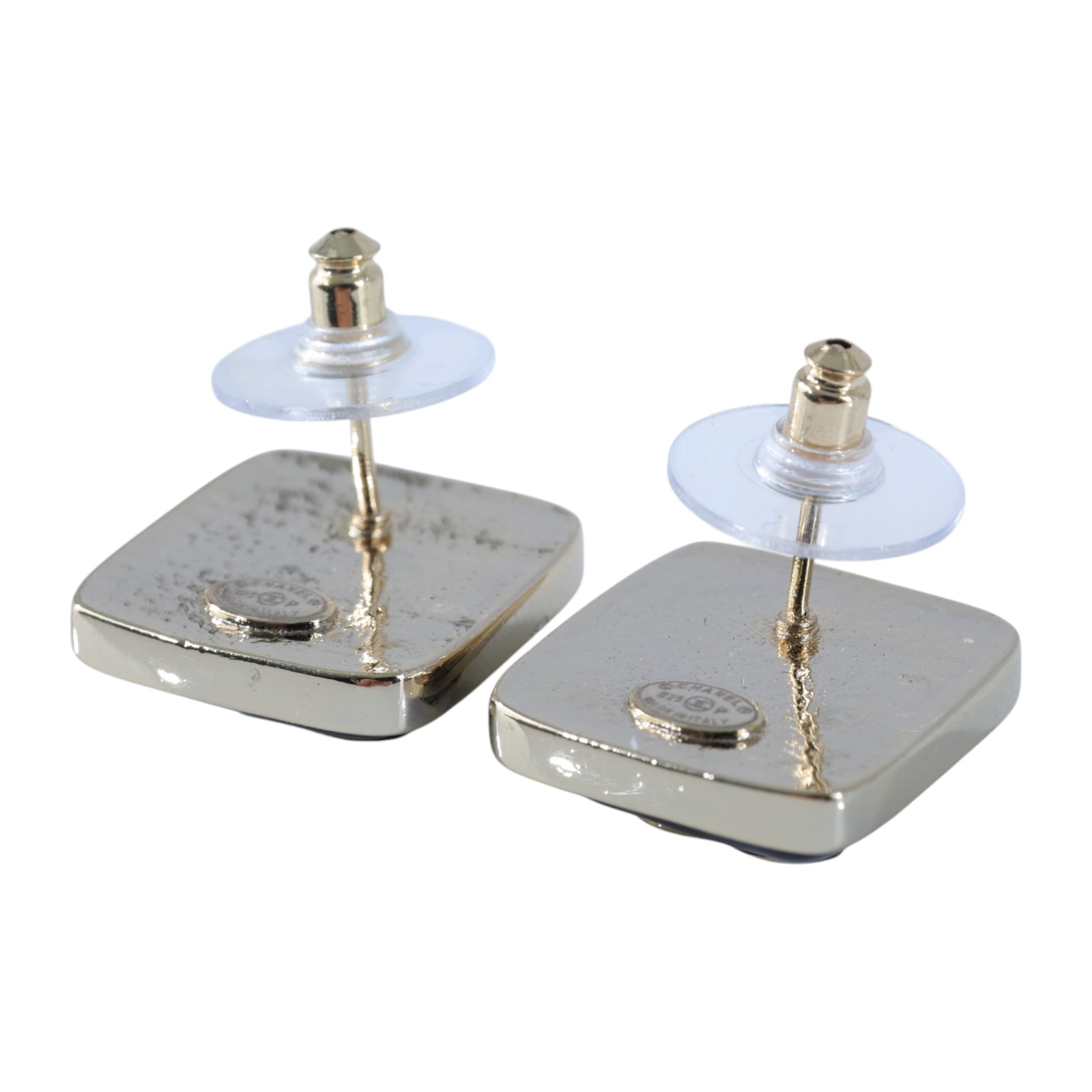 香奈兒 CHANEL CC LOGO 耳環 耳釘 B25P 黑金方框雙C耳環 無附屬品