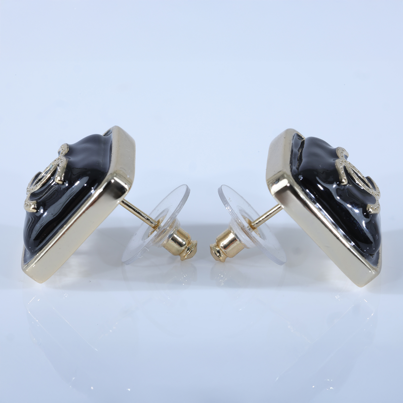 香奈兒 CHANEL CC LOGO 耳環 耳釘 B25P 黑金方框雙C耳環 無附屬品