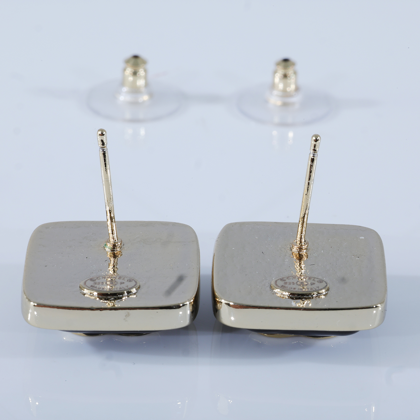 香奈兒 CHANEL CC LOGO 耳環 耳釘 B25P 黑金方框雙C耳環 無附屬品