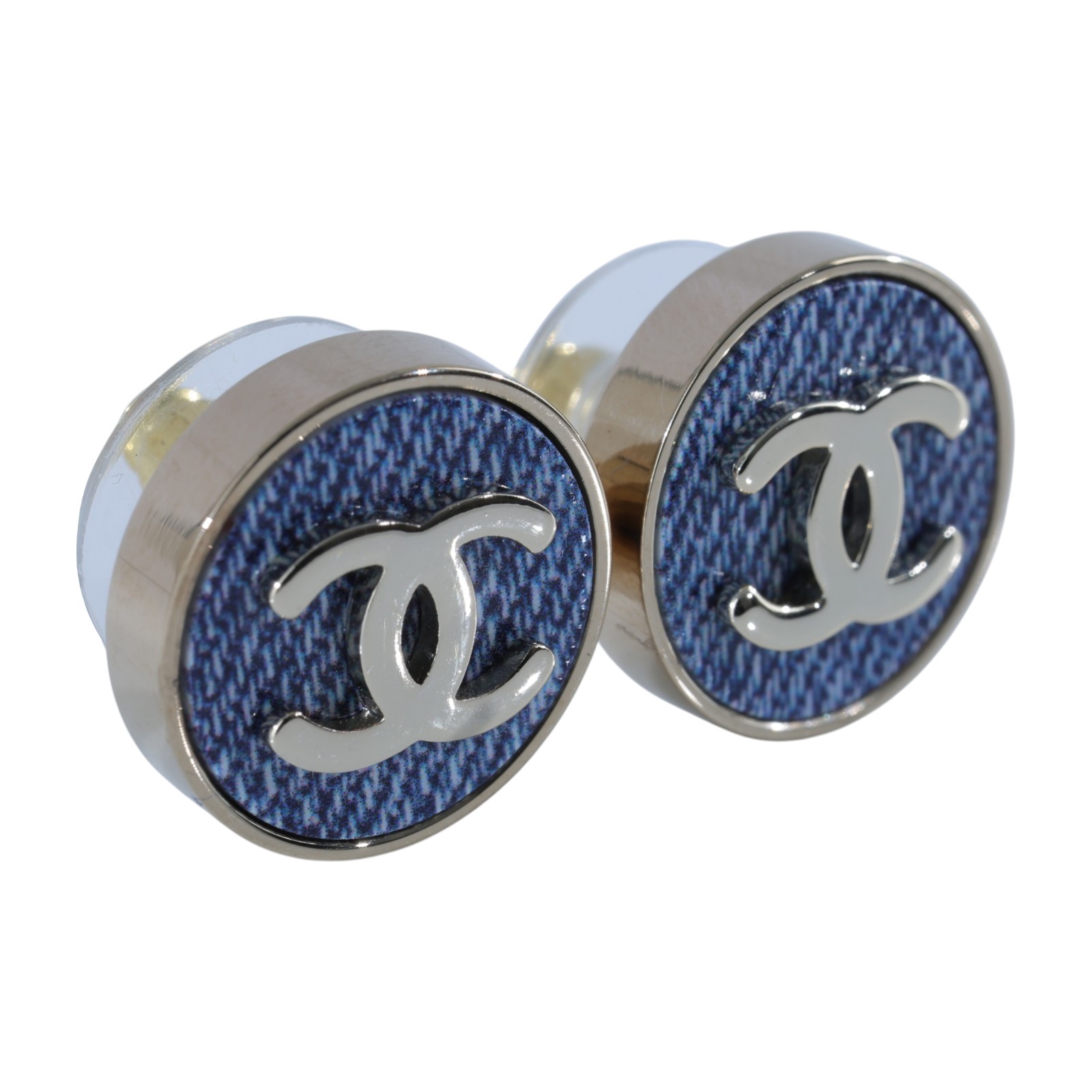 香奈兒 CHANEL CC LOGO 耳環 耳釘 B26C 藍圓雙C耳環 無附屬品