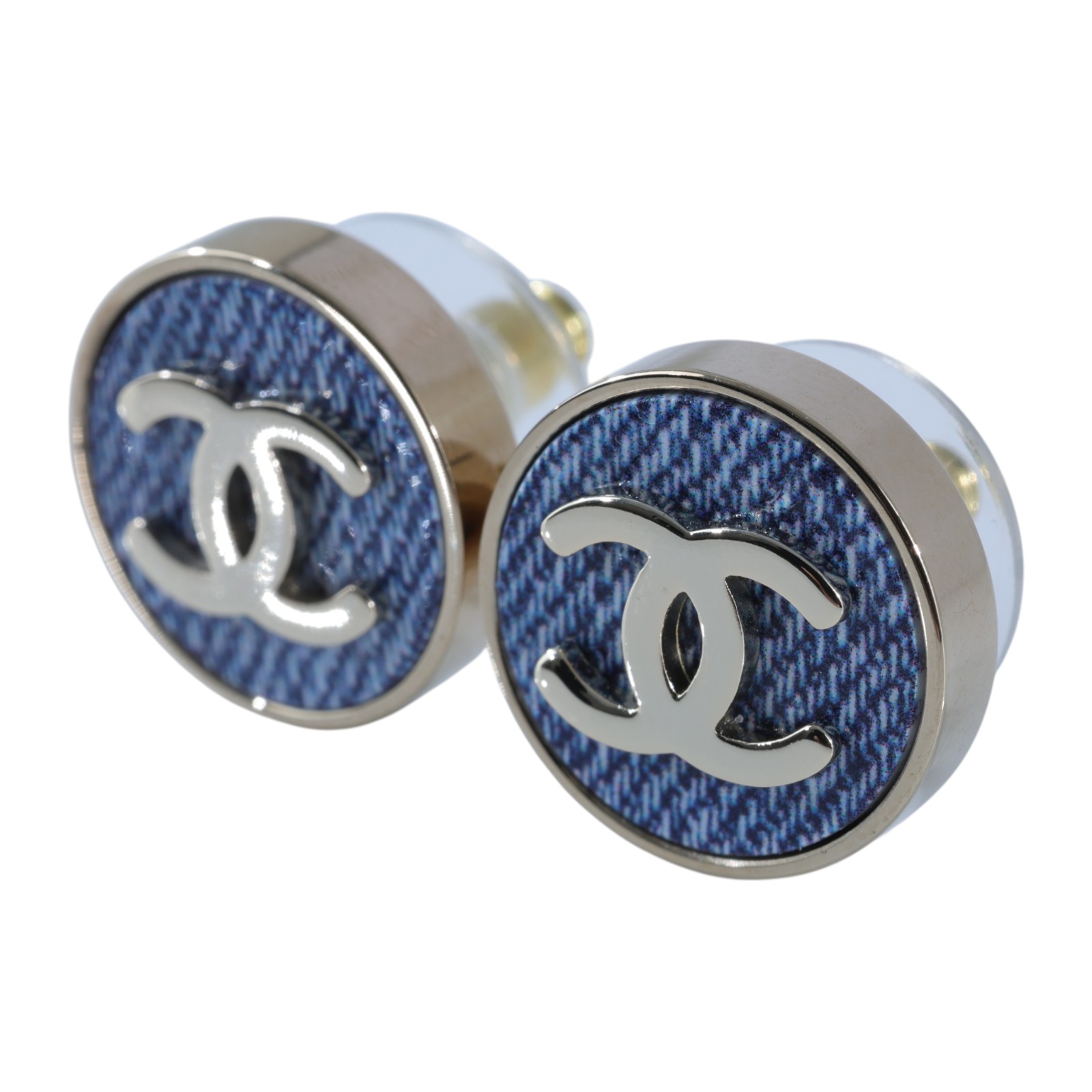 香奈兒 CHANEL CC LOGO 耳環 耳釘 B26C 藍圓雙C耳環 無附屬品