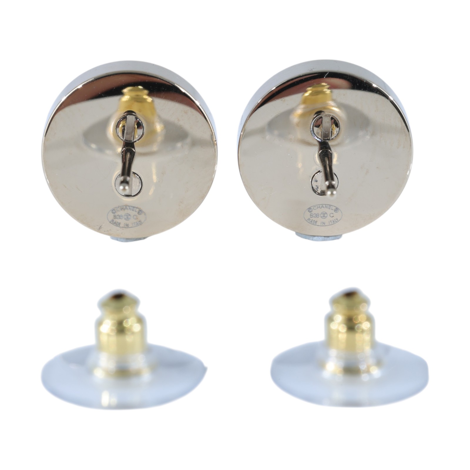 香奈兒 CHANEL CC LOGO 耳環 耳釘 B26C 藍圓雙C耳環 無附屬品