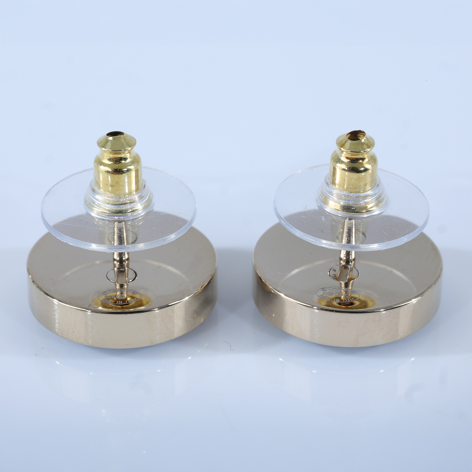 香奈兒 CHANEL CC LOGO 耳環 耳釘 B26C 藍圓雙C耳環 無附屬品