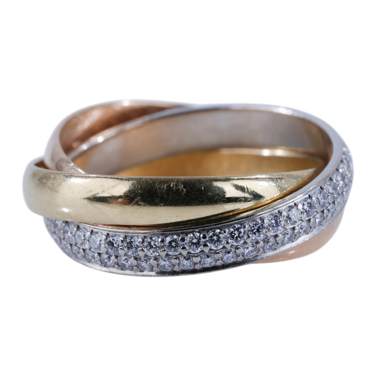 卡地亞 CARTIER Trinity 戒指 小型款 半鋪鑲鑽石 B4235947 TRINITY三環鑽圈戒指 #47 原廠盒子/保證卡