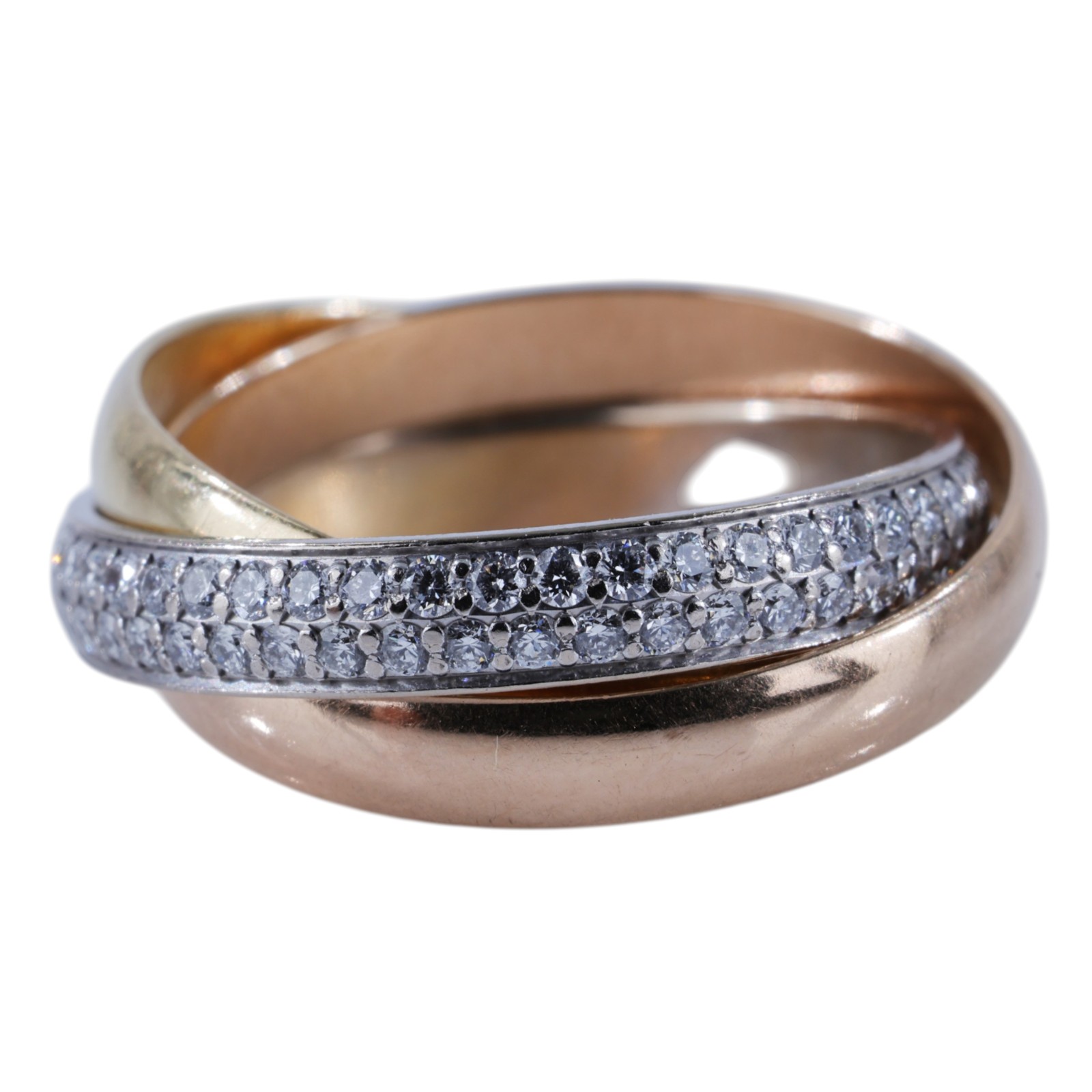 卡地亞 CARTIER Trinity 戒指 小型款 半鋪鑲鑽石 B4235947 TRINITY三環鑽圈戒指 #47 原廠盒子/保證卡