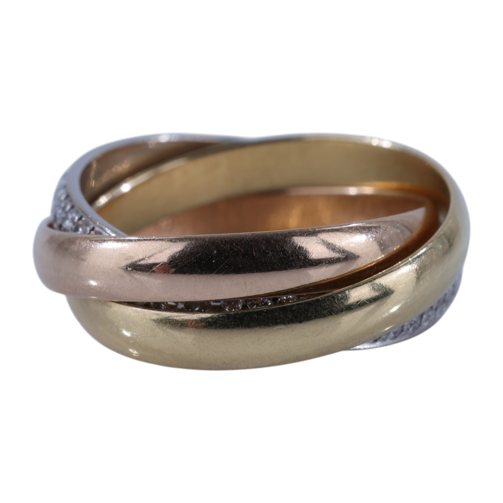 卡地亞 CARTIER Trinity 戒指 小型款 半鋪鑲鑽石 B4235947 TRINITY三環鑽圈戒指 #47 原廠盒子/保證卡