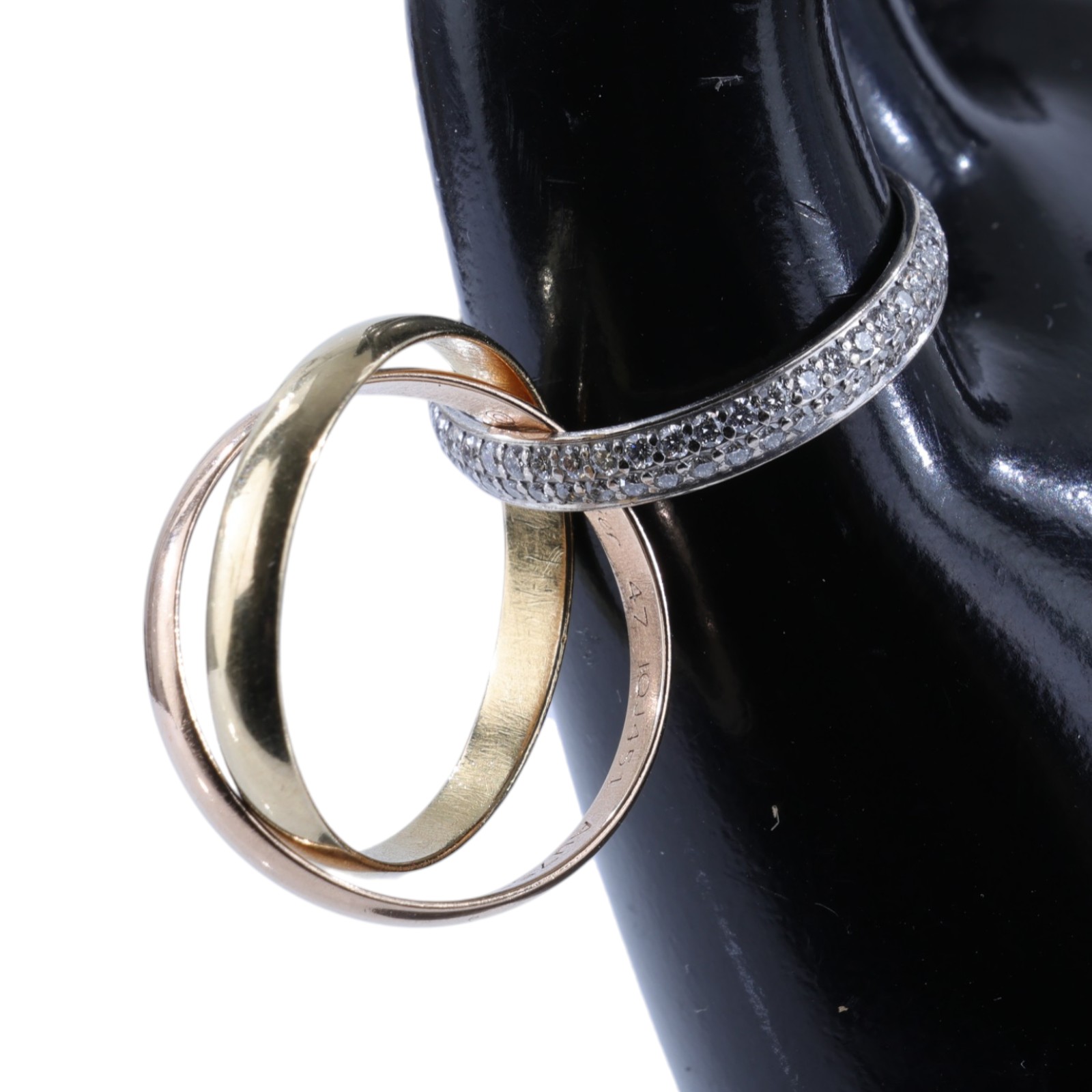 卡地亞 CARTIER Trinity 戒指 小型款 半鋪鑲鑽石 B4235947 TRINITY三環鑽圈戒指 #47 原廠盒子/保證卡