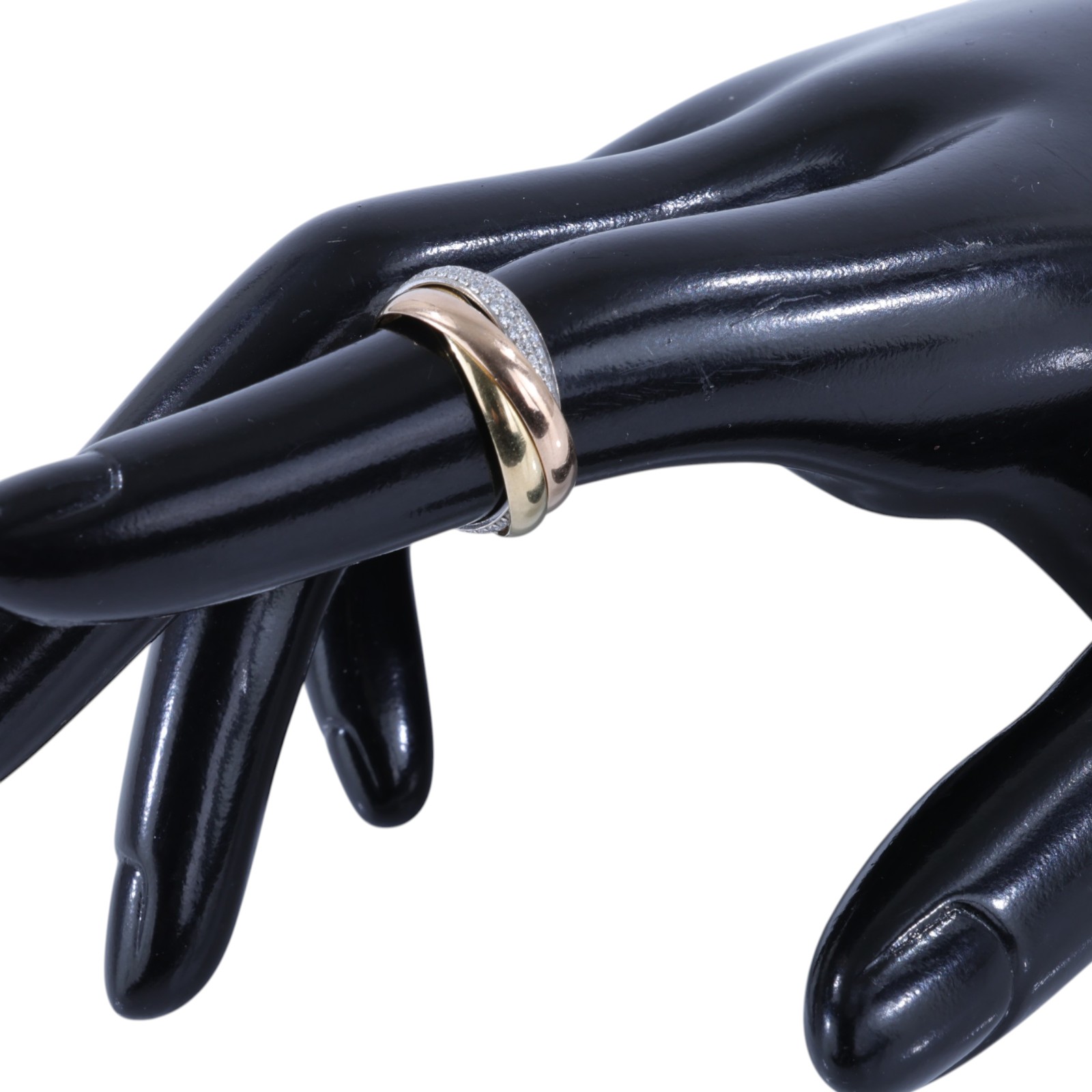 卡地亞 CARTIER Trinity 戒指 小型款 半鋪鑲鑽石 B4235947 TRINITY三環鑽圈戒指 #47 原廠盒子/保證卡