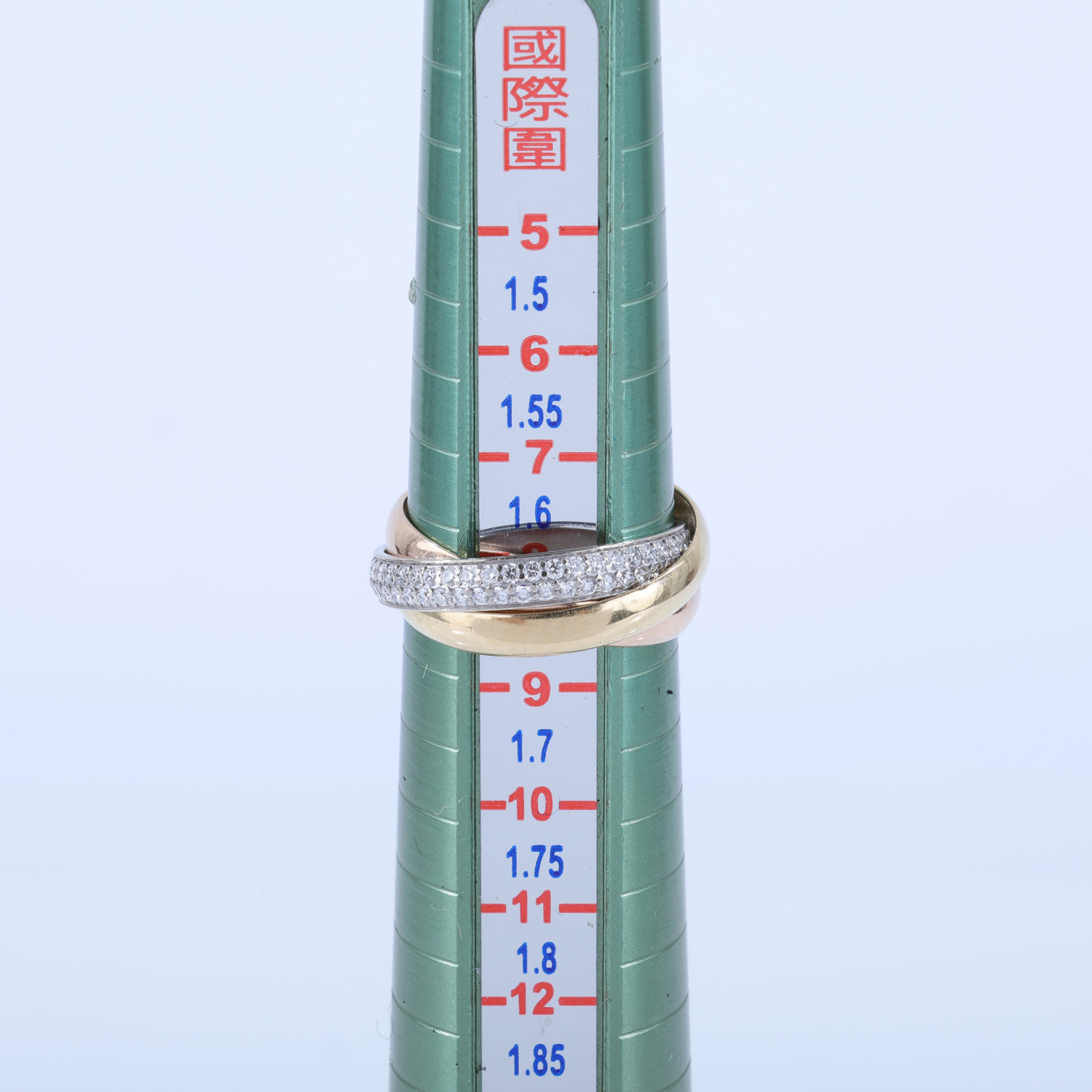 卡地亞 CARTIER Trinity 戒指 小型款 半鋪鑲鑽石 B4235947 TRINITY三環鑽圈戒指 #47 原廠盒子/保證卡