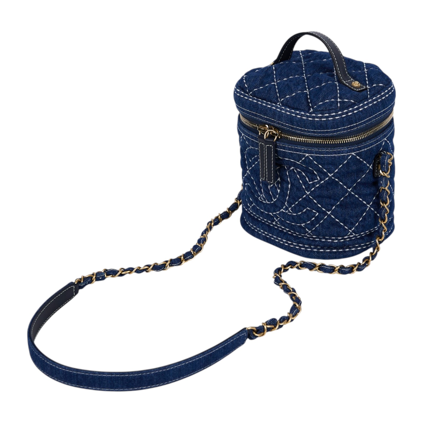 香奈兒 CHANEL CC Trip 單寧 肩背包 化妝包 斜背包 AS1336 29開 藍牛仔菱格水桶包 無附屬品