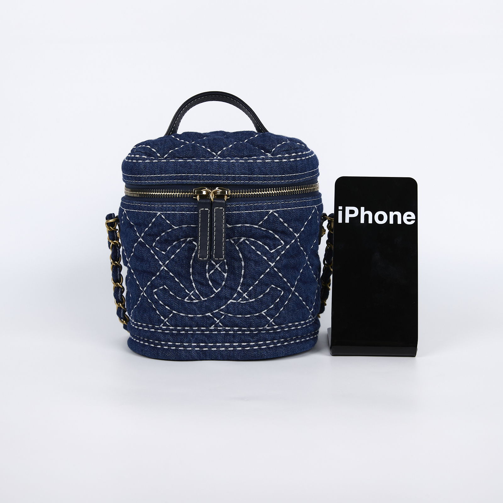 香奈兒 CHANEL CC Trip 單寧 肩背包 化妝包 斜背包 AS1336 29開 藍牛仔菱格水桶包 無附屬品