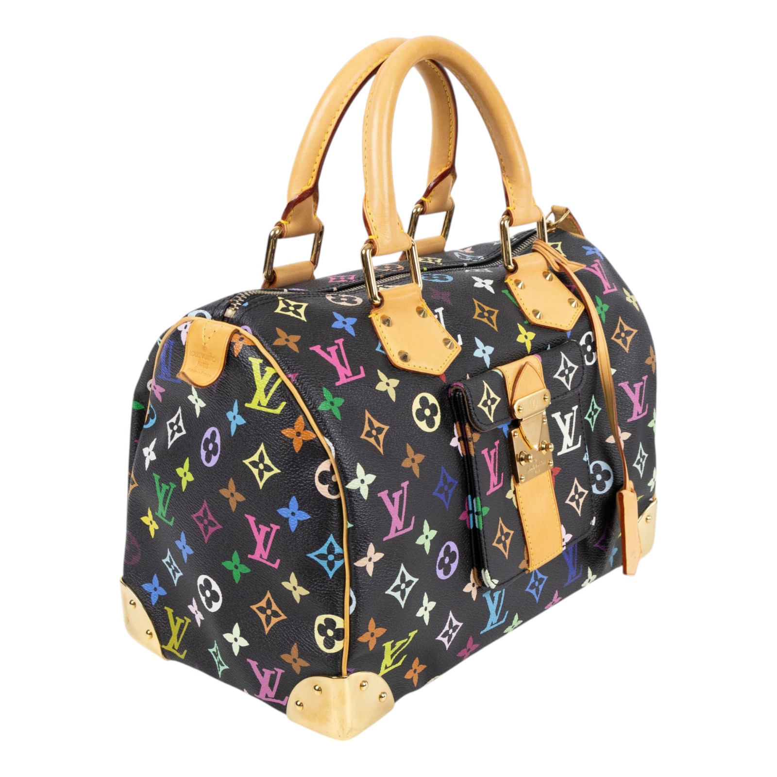 路易威登 LOUIS VUITTON Monogram Multicolor Speedy 30 手提包 村上隆 黑三彩  M92642  原廠盒子