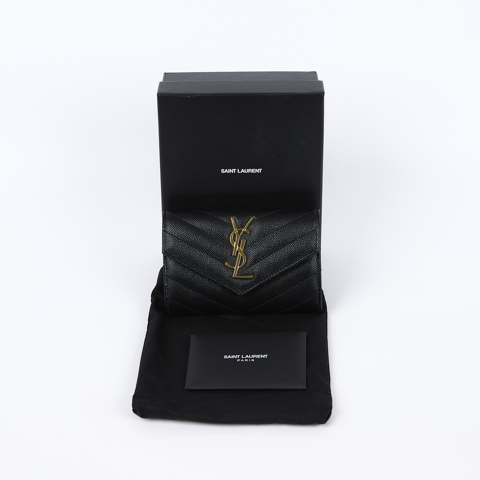 聖羅蘭 YSL SAINT LAURENT cassandre matelassé 粒面壓紋皮革 小型 信封錢包 短夾 414404BOW01  原廠盒子/防塵袋