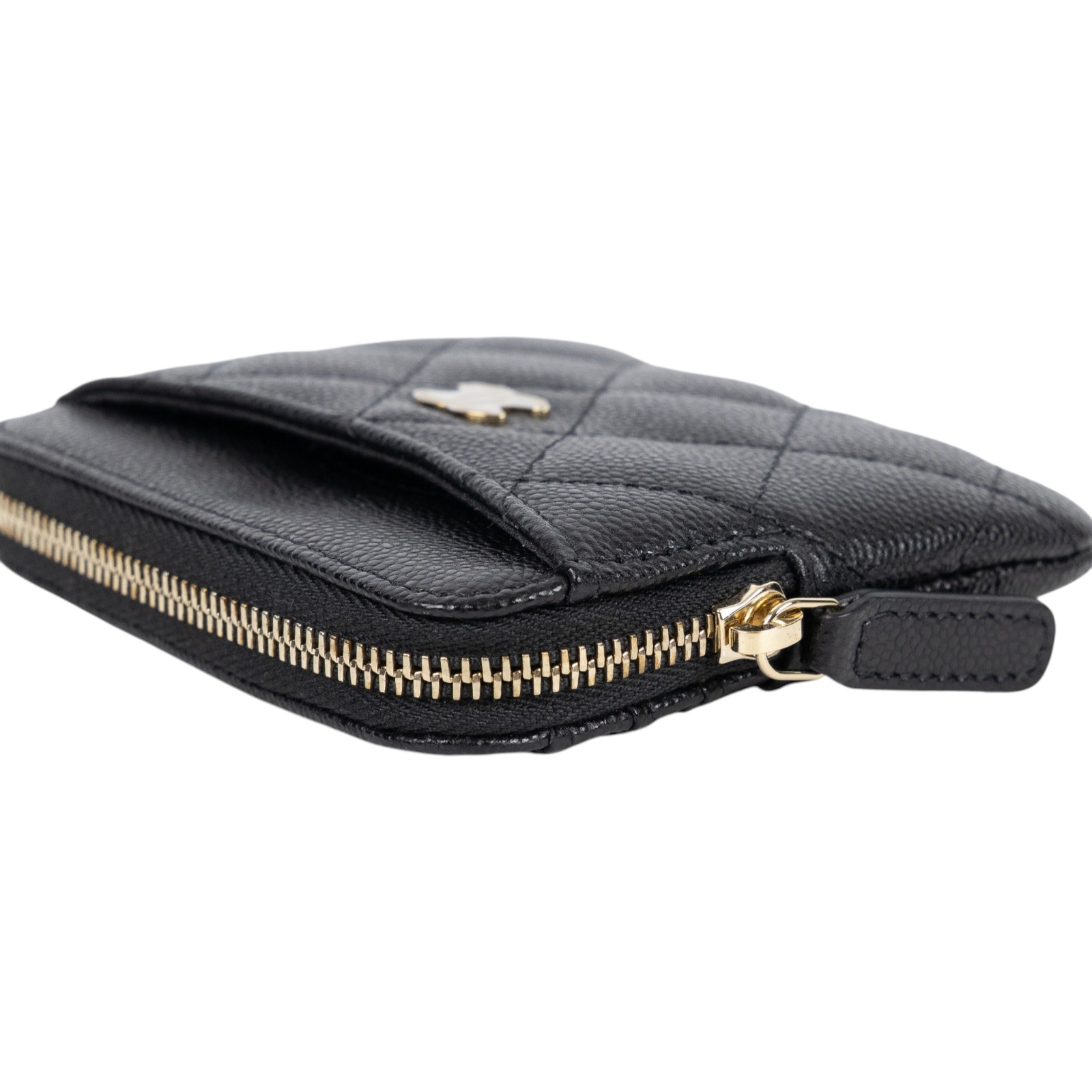 香奈兒 CHANEL CC Logo 5卡 拉鍊 零錢包 AP2061 晶片款 黑金荔枝吐司錢包 原廠盒子/防塵袋