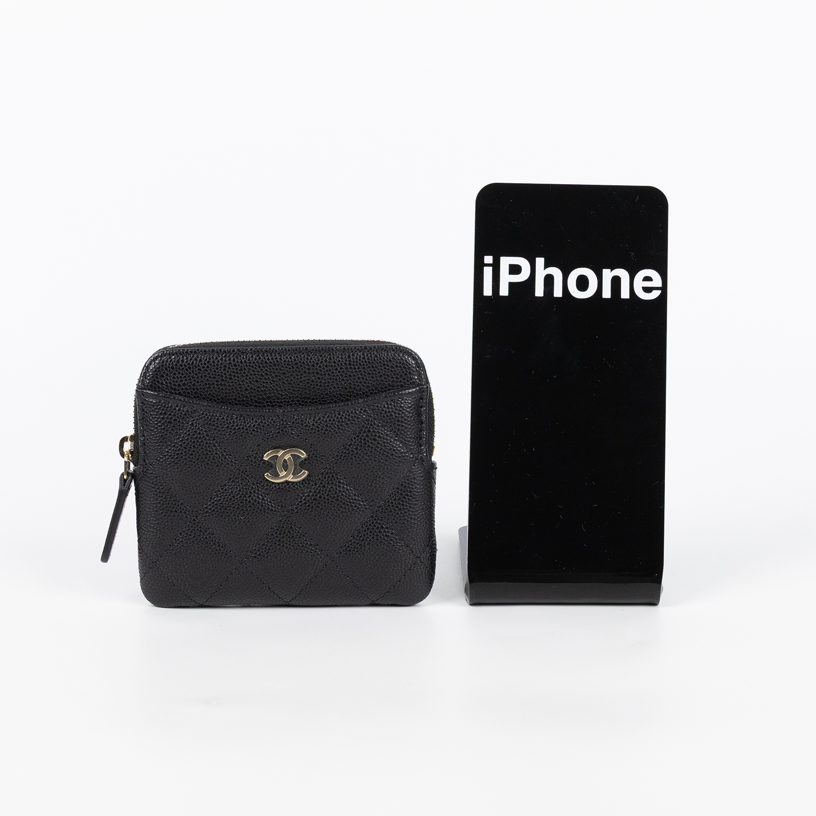 香奈兒 CHANEL CC Logo 5卡 拉鍊 零錢包 AP2061 晶片款 黑金荔枝吐司錢包 原廠盒子/防塵袋
