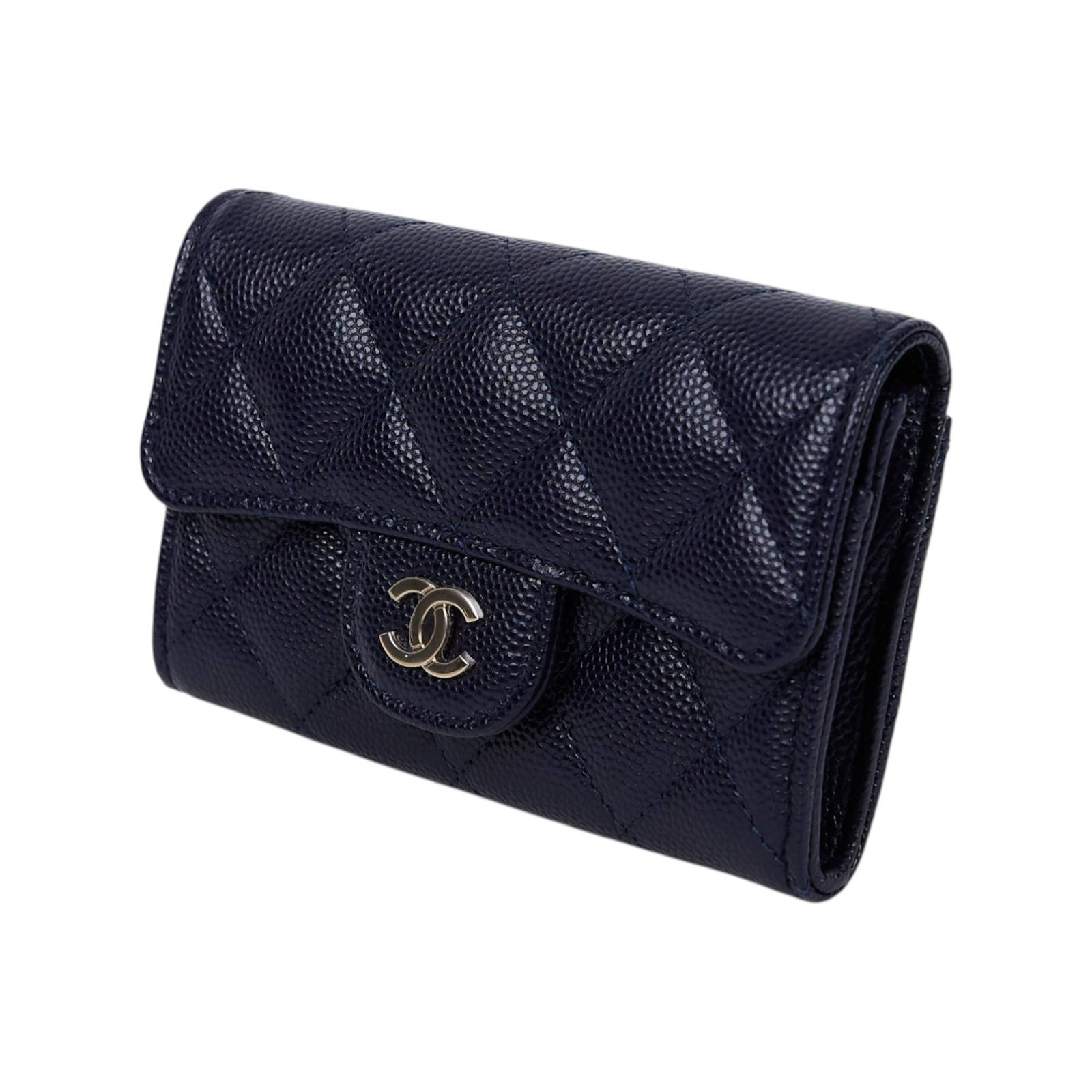 香奈兒 CHANEL CC LOGO 口蓋 卡片夾 錢包 AP0214 Y33352 31開深藍荔枝卡包 原廠盒子/防塵袋/保證卡/購買證明